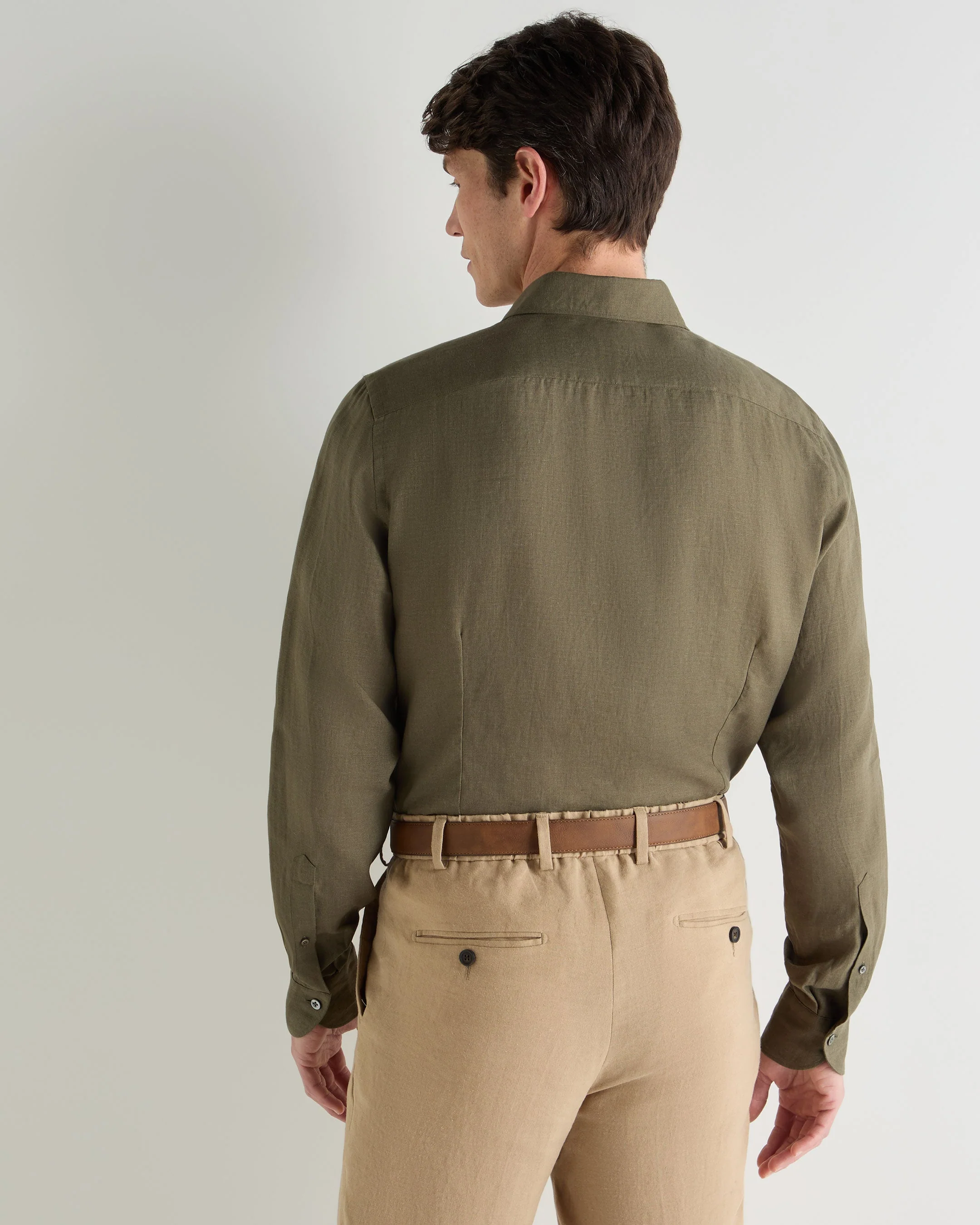 Men's Cannes Linen Shirt Khaki Green - Image 4
