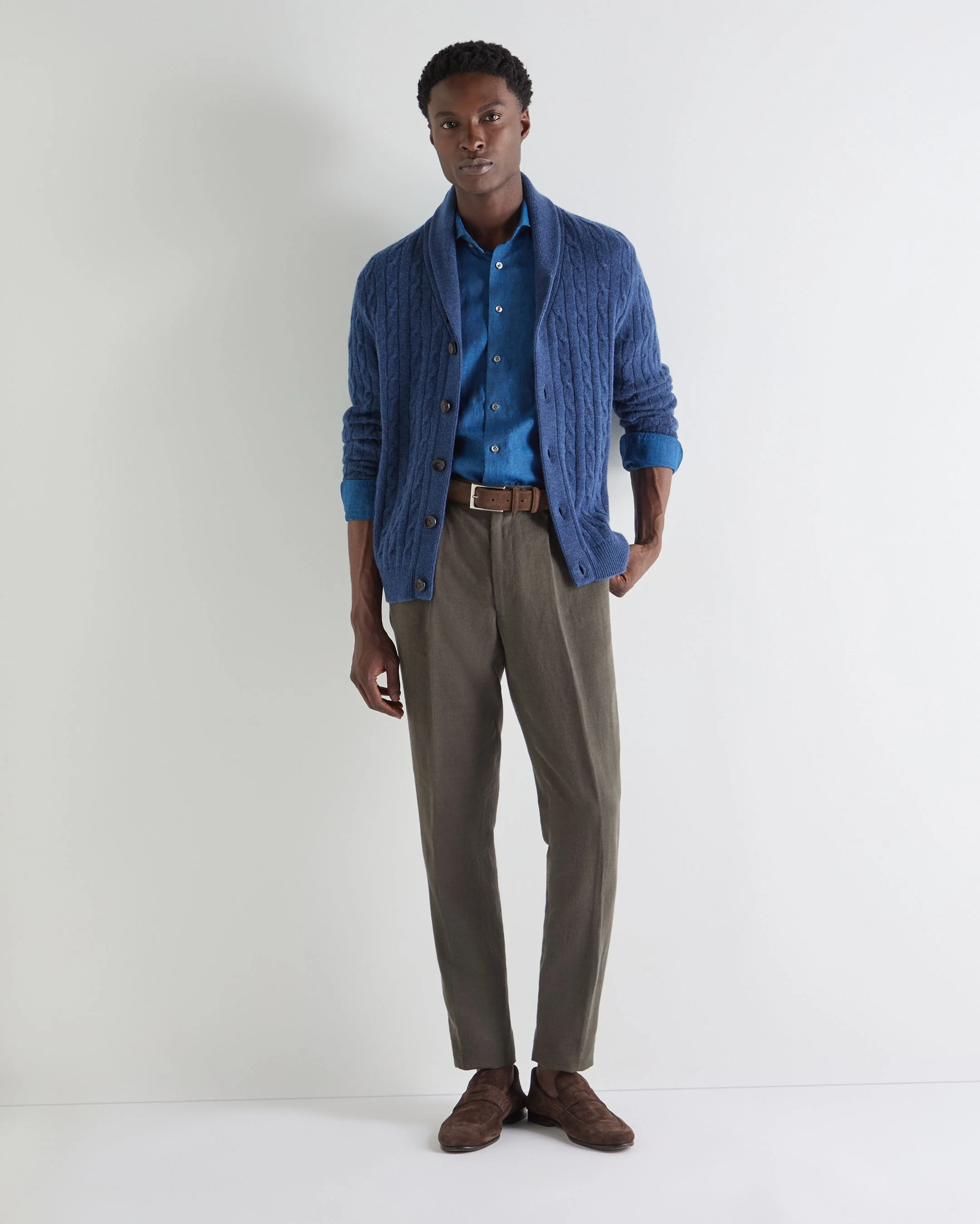 Men's Cannes Linen Shirt Petrol Blue - Image 3