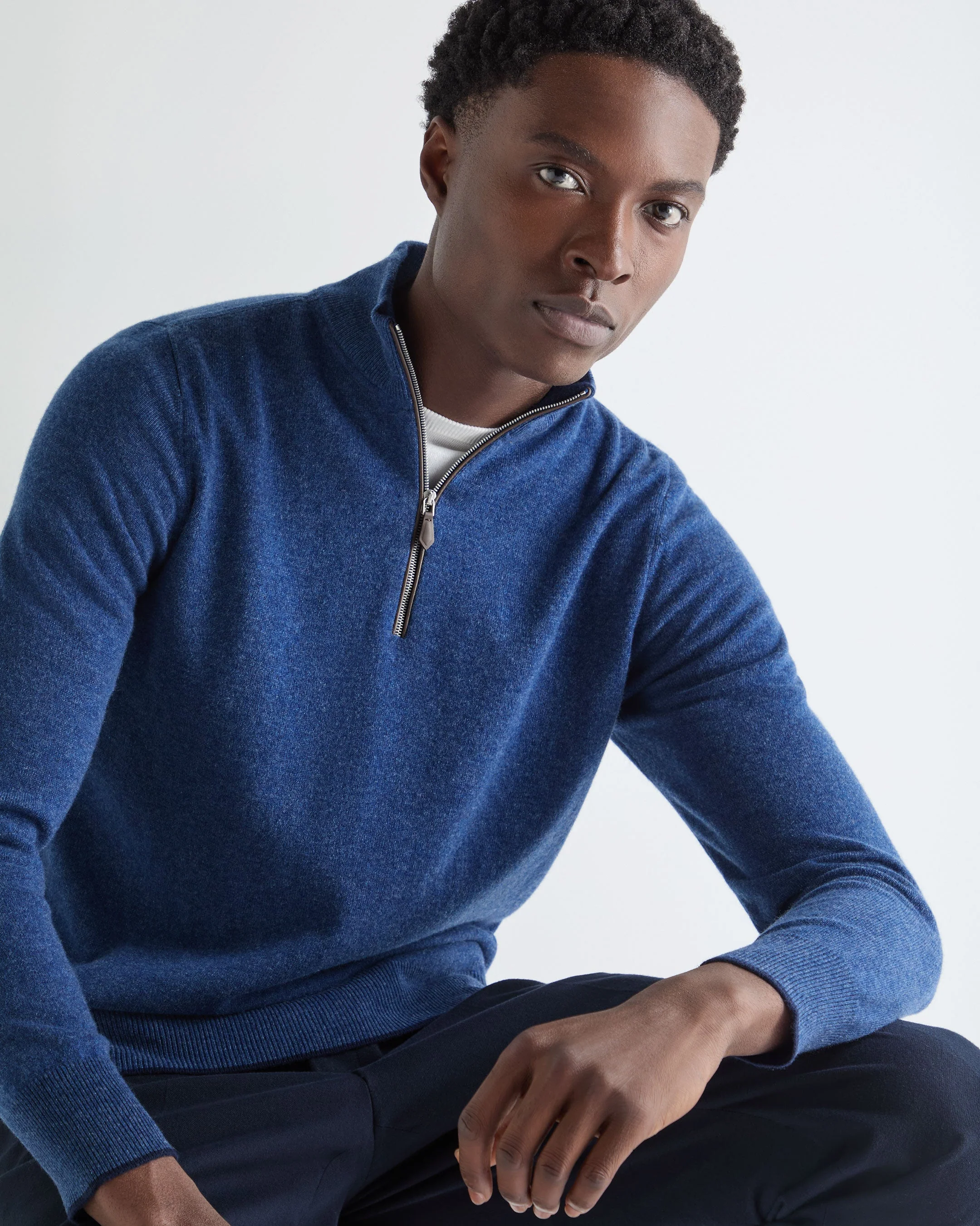 Men's Carnaby Half Zip Cashmere Sweater Bright Denim Blue