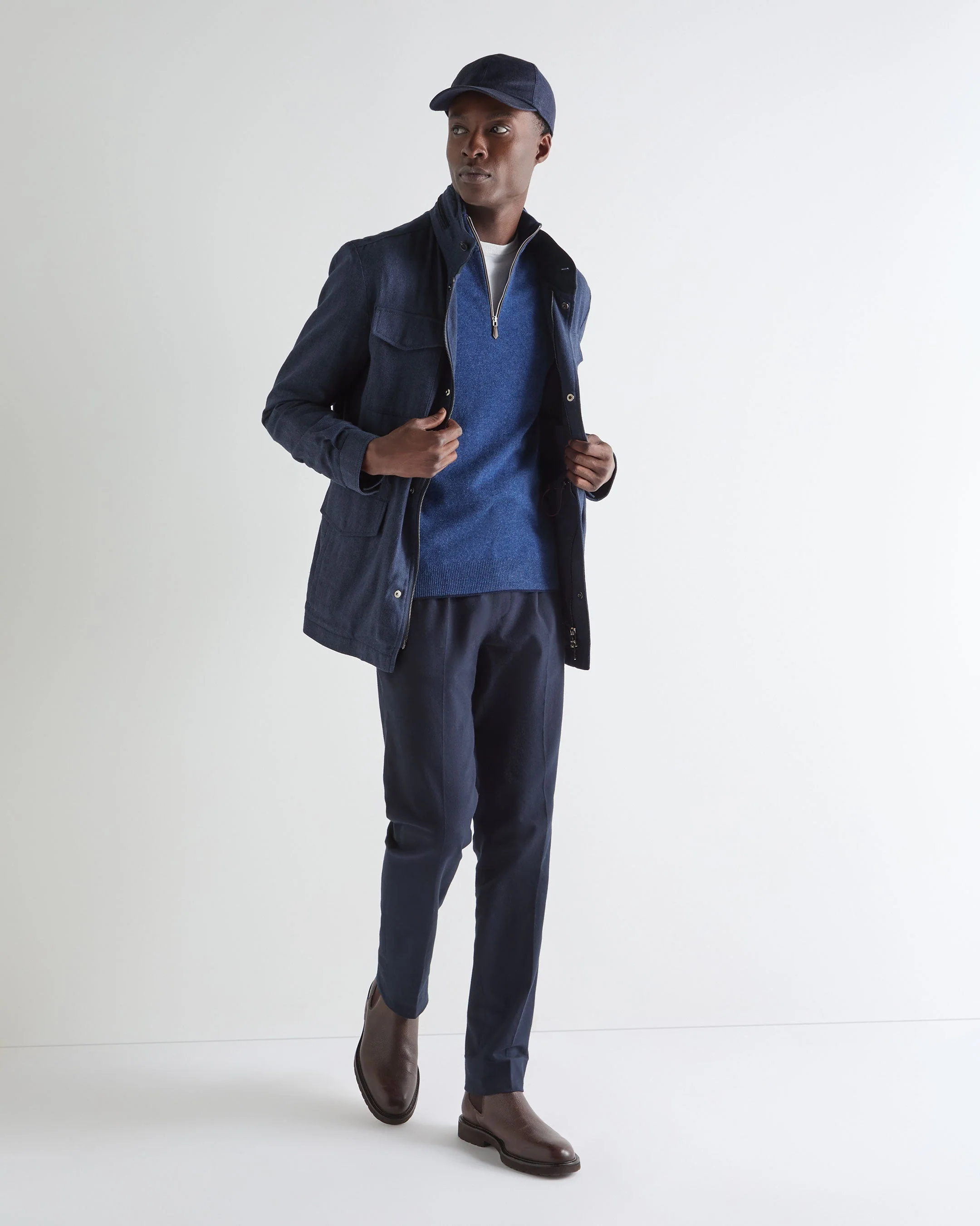 Men's Carnaby Half Zip Cashmere Sweater Bright Denim Blue - Image 3
