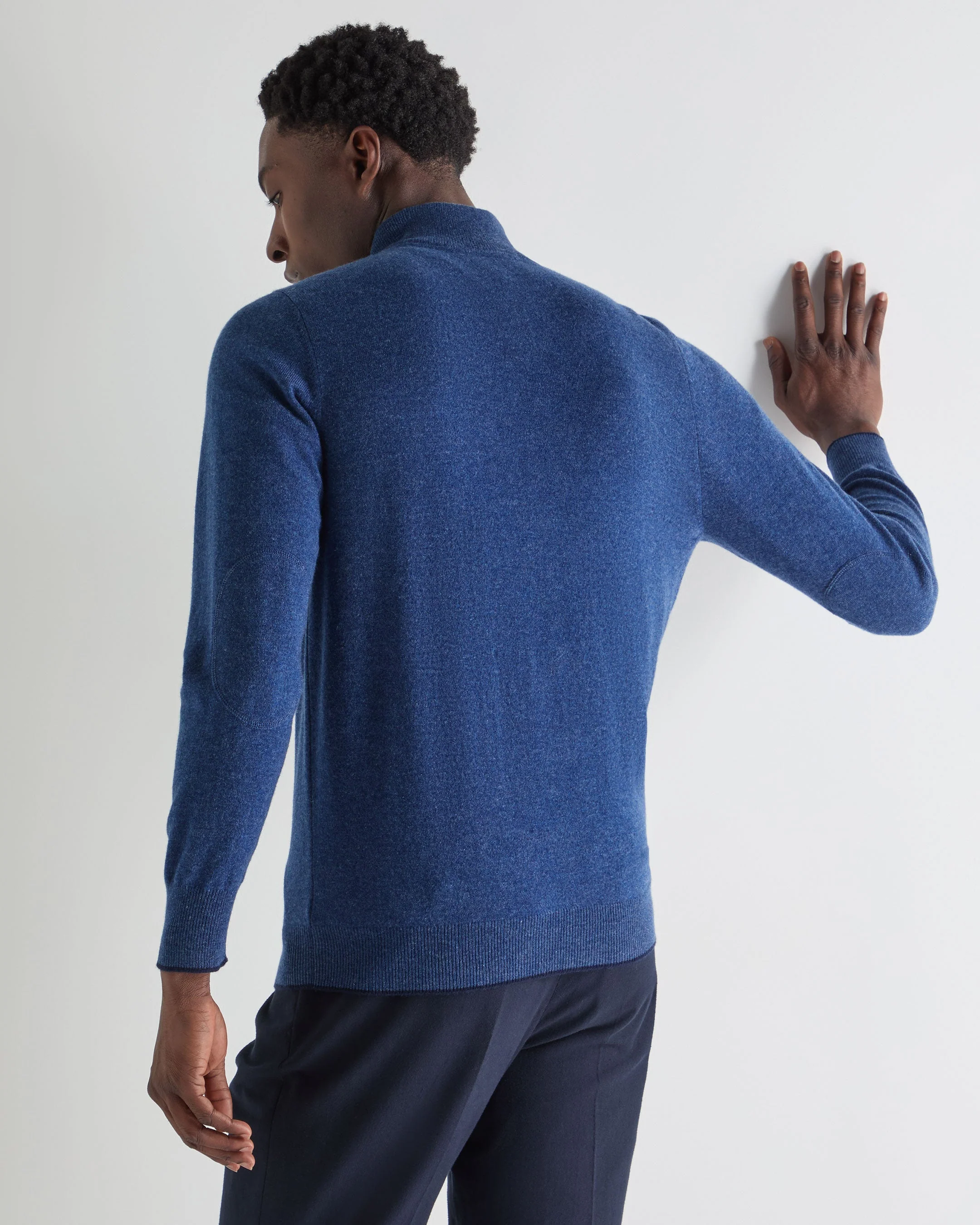 Men's Carnaby Half Zip Cashmere Sweater Bright Denim Blue - Image 4