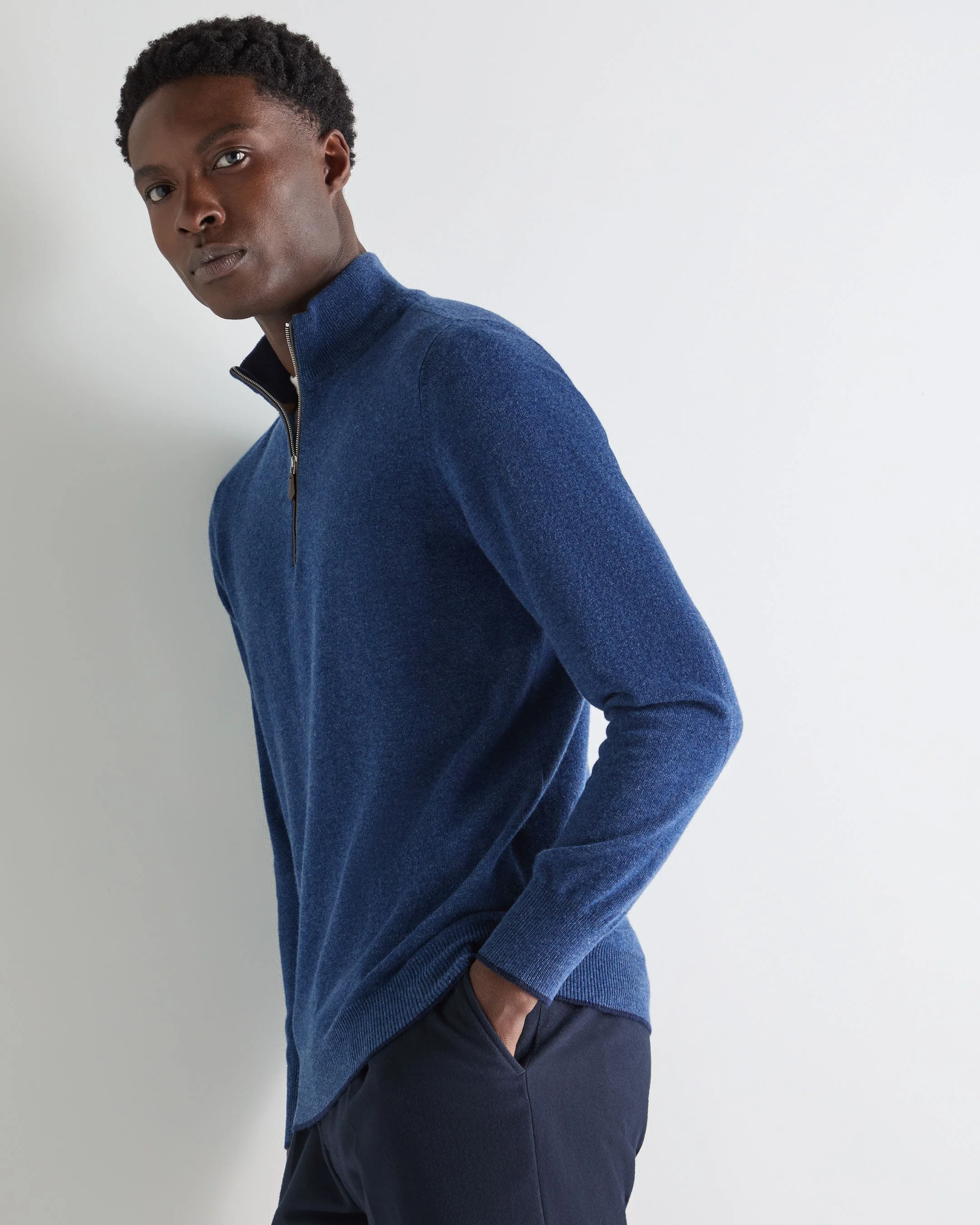 Men's Carnaby Half Zip Cashmere Sweater Bright Denim Blue - Image 5