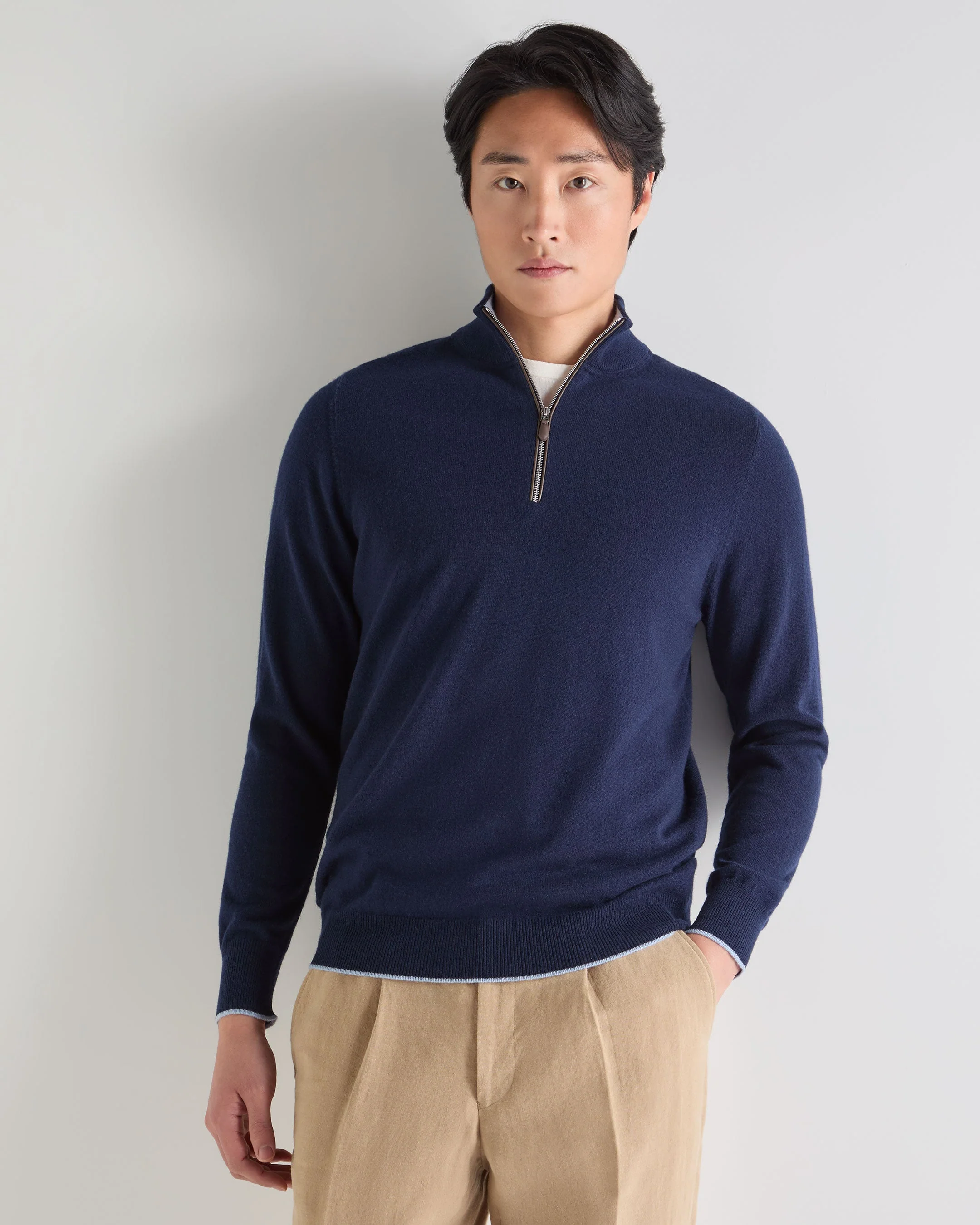 Men's Carnaby Half Zip Cashmere Sweater Deep French Blue