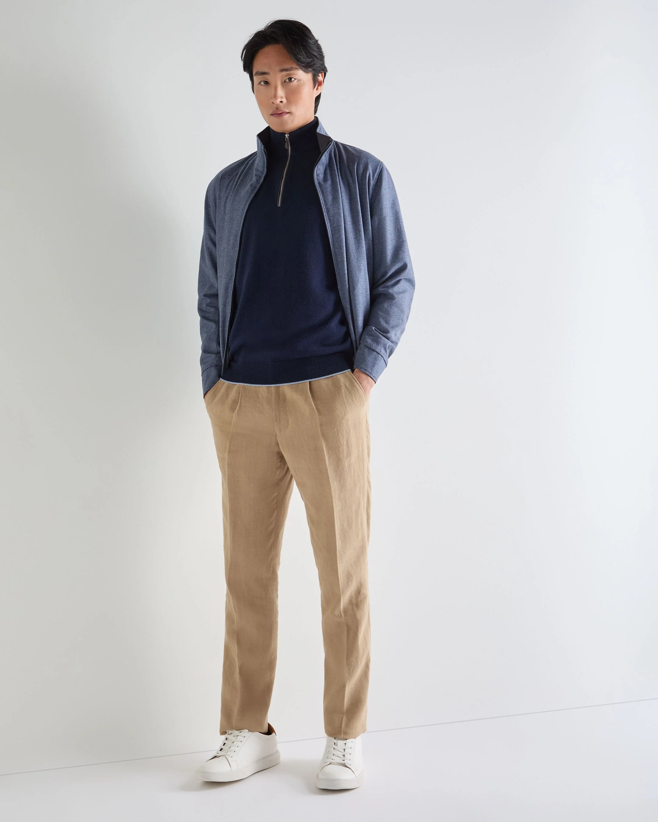 Men's Carnaby Half Zip Cashmere Sweater Deep French Blue - Image 3