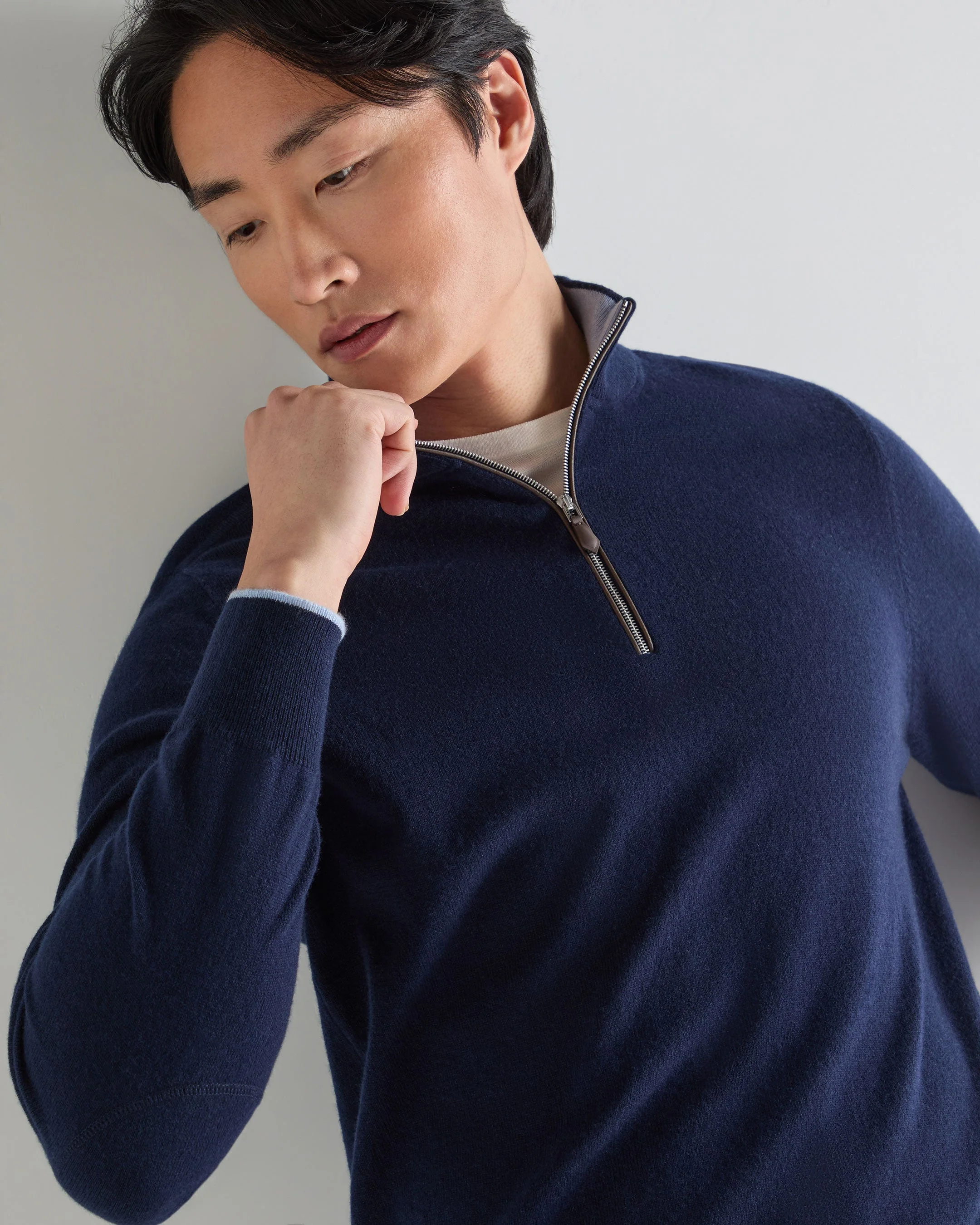 Men's Carnaby Half Zip Cashmere Sweater Deep French Blue - Image 5