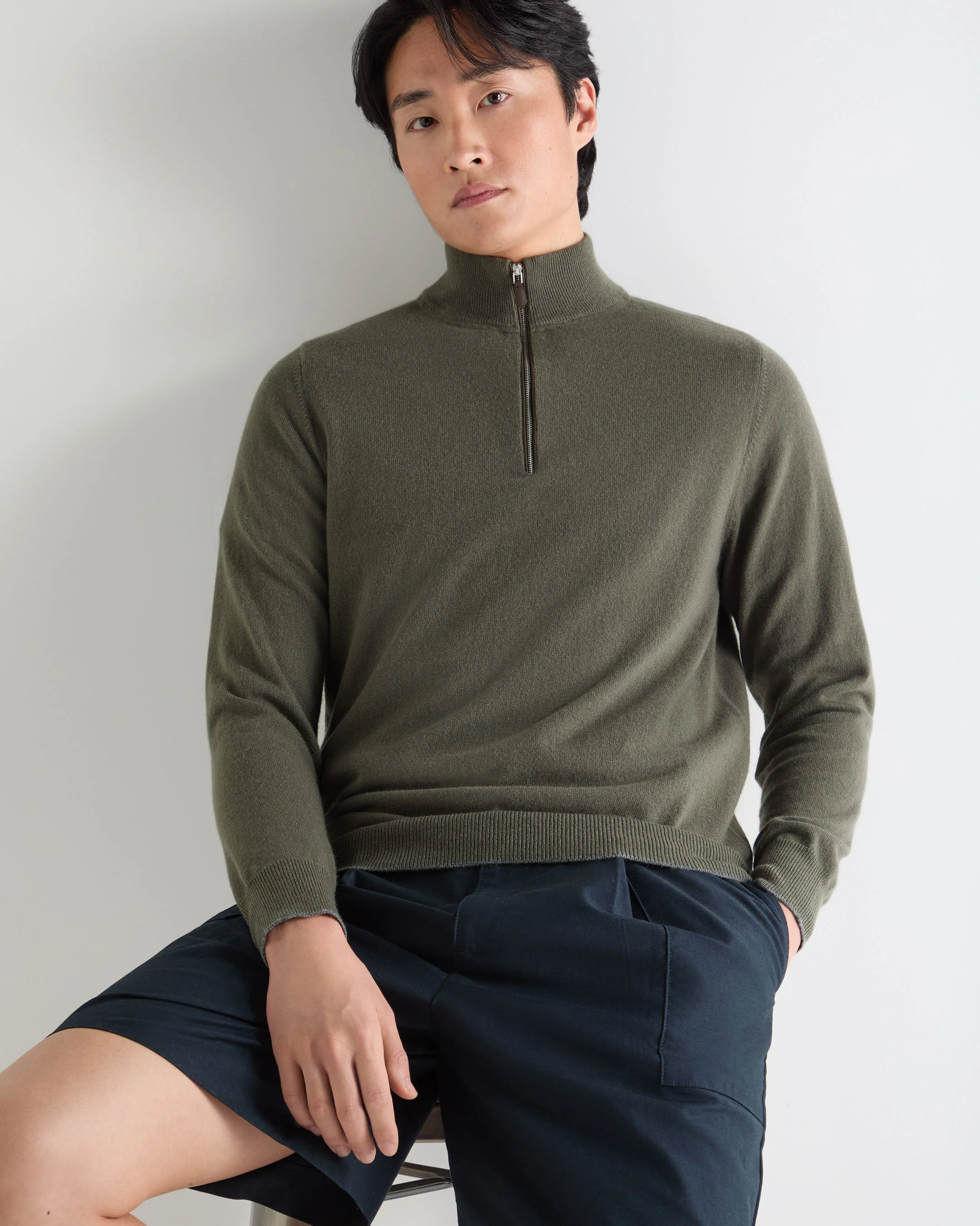 Men's Carnaby Half Zip Cashmere Sweater Olive Green