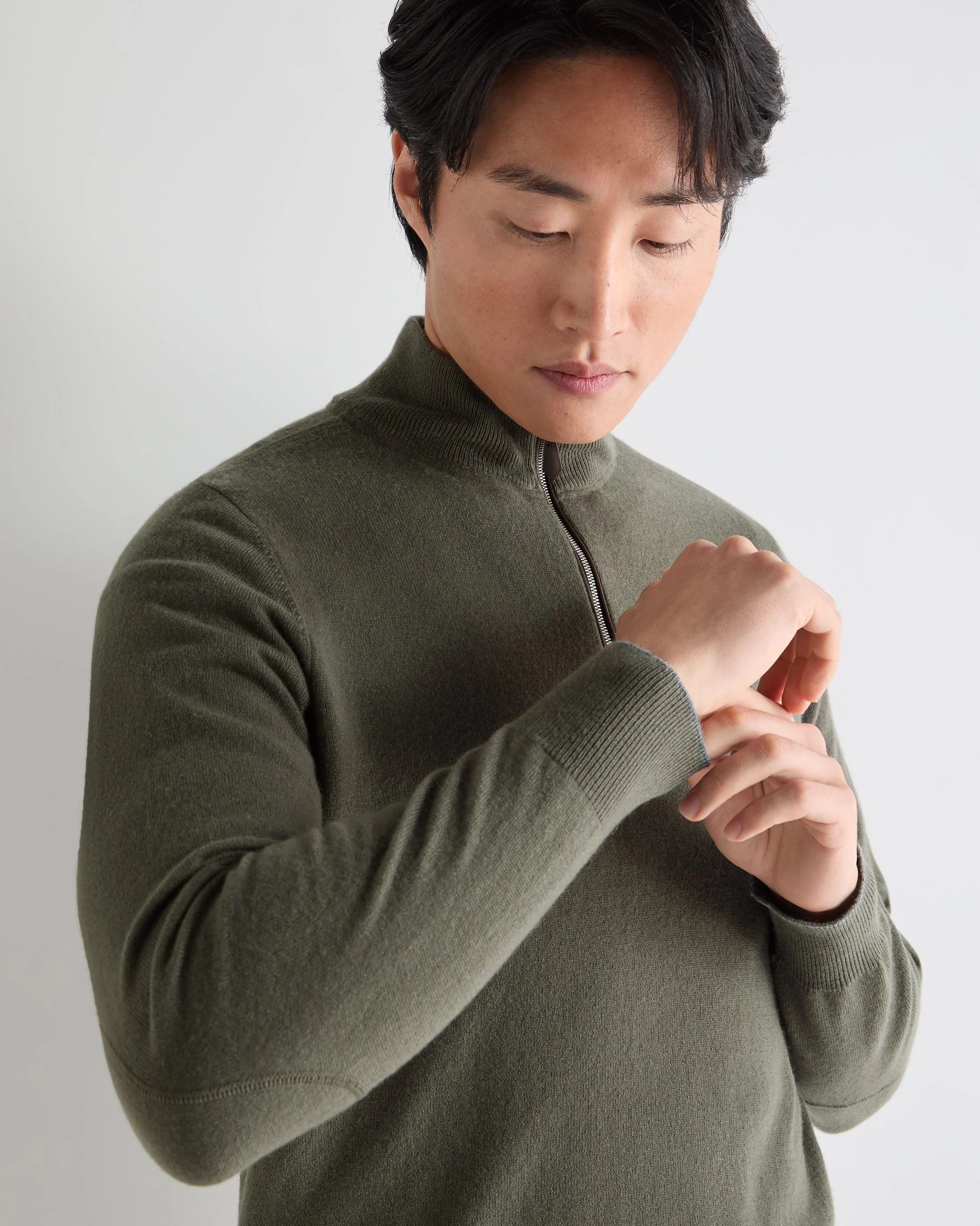 Men's Carnaby Half Zip Cashmere Sweater Olive Green - Image 5