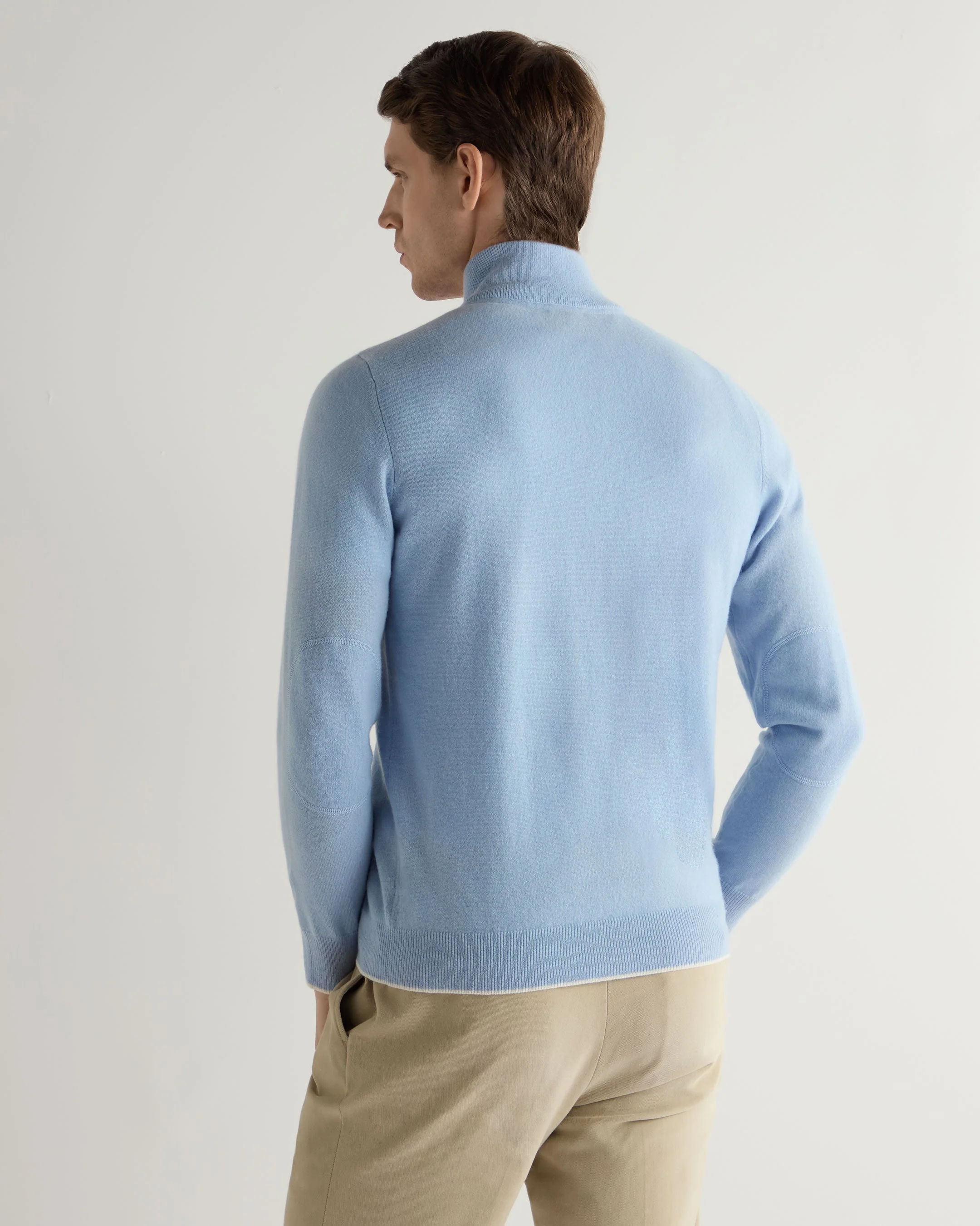 Men's Carnaby Half Zip Cashmere Jumper Sea Mist Blue - Image 4