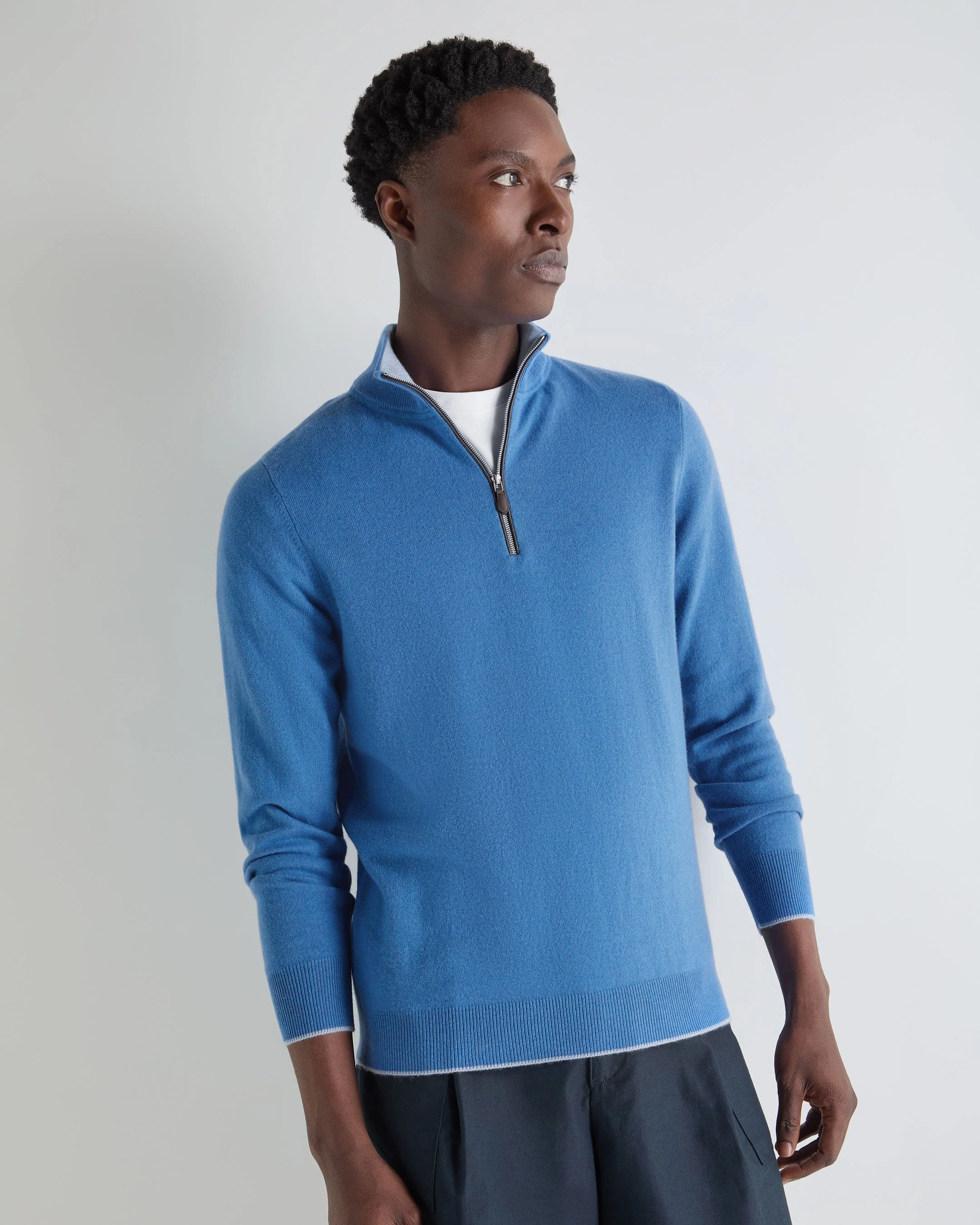 Men's Carnaby Half Zip Cashmere Sweater Sunshine Blue