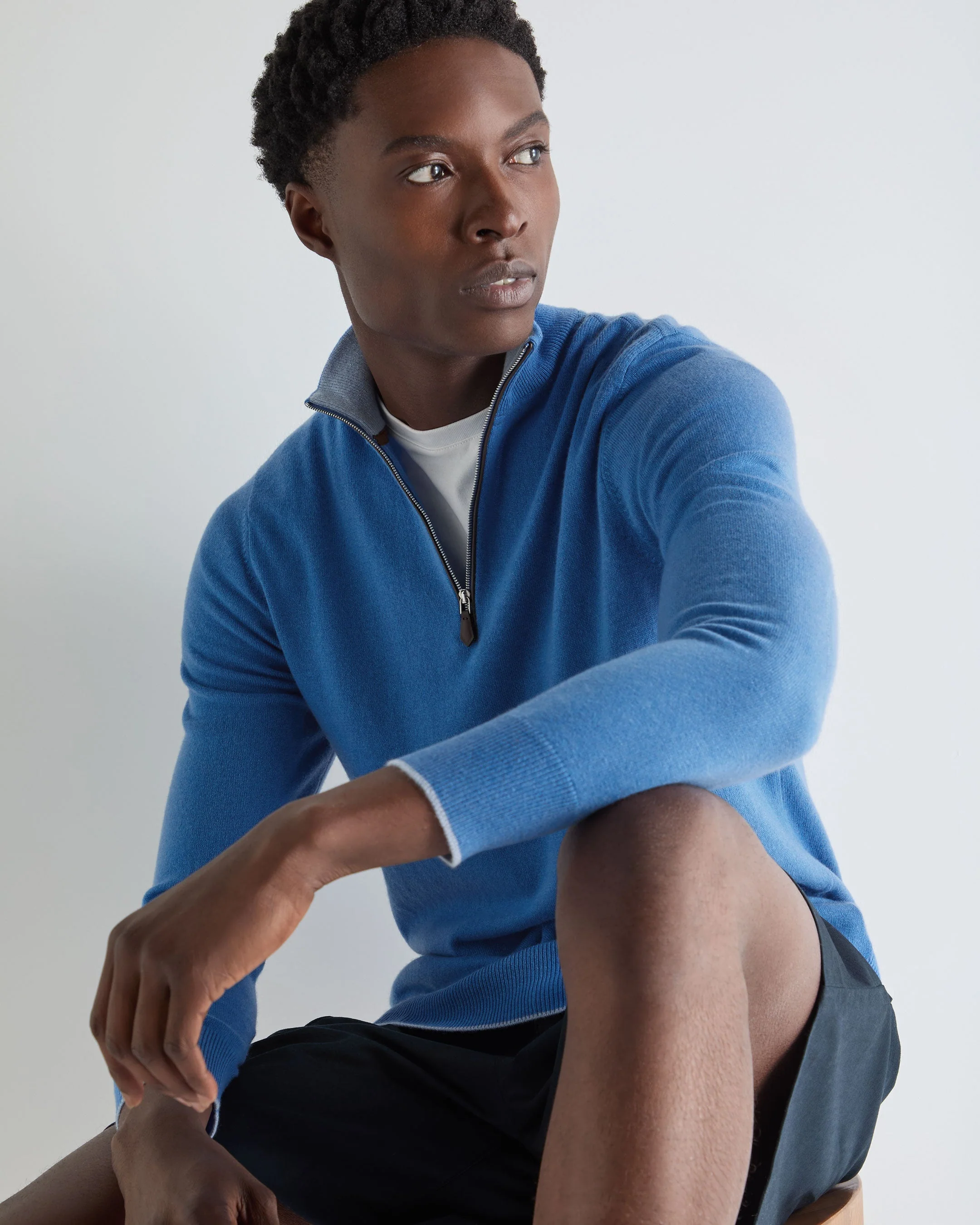 Men's Carnaby Half Zip Cashmere Sweater Sunshine Blue - Image 5
