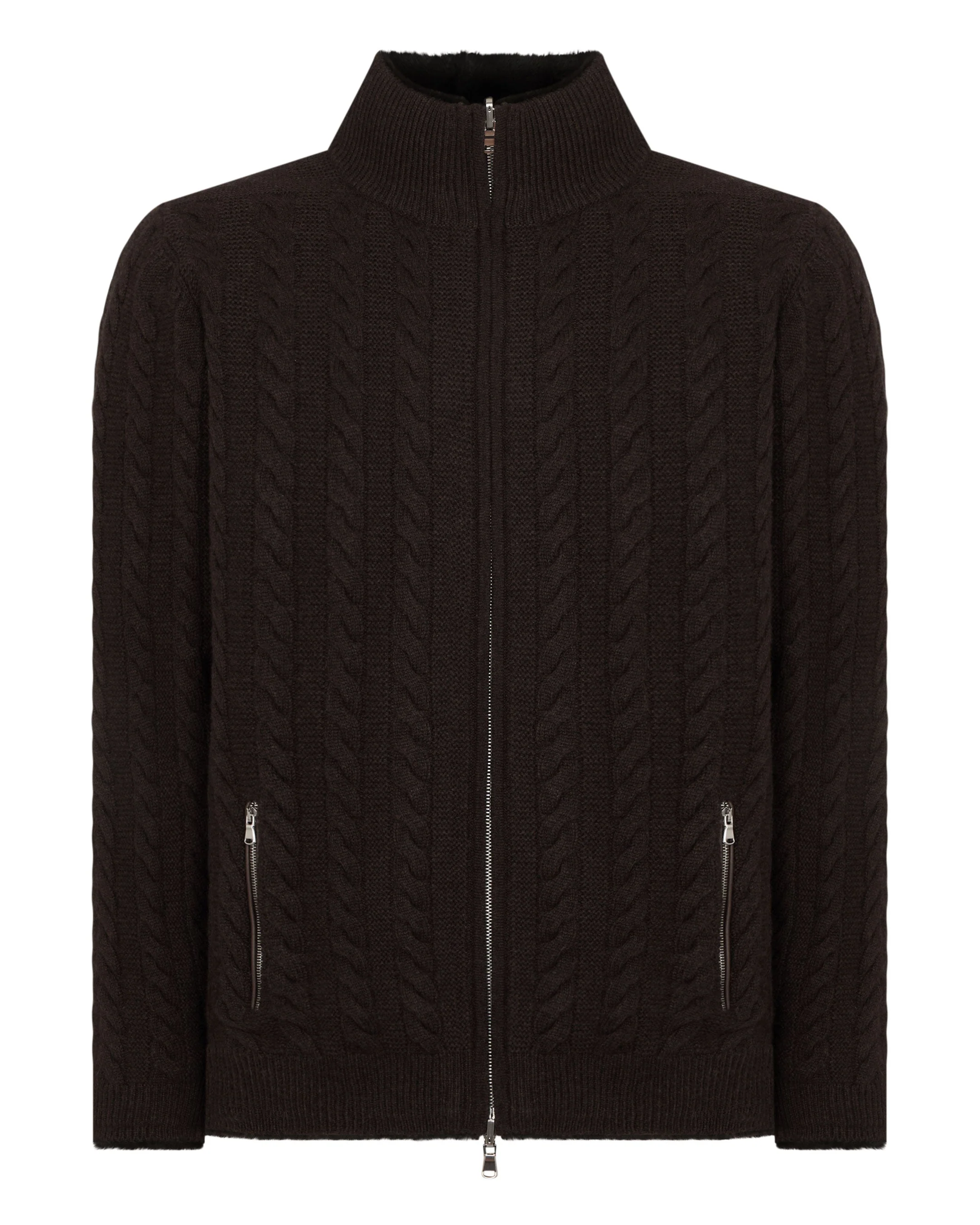 Men's Aspen Cashmere Cable Fur Cardigan Chocolate Brown - Image 2