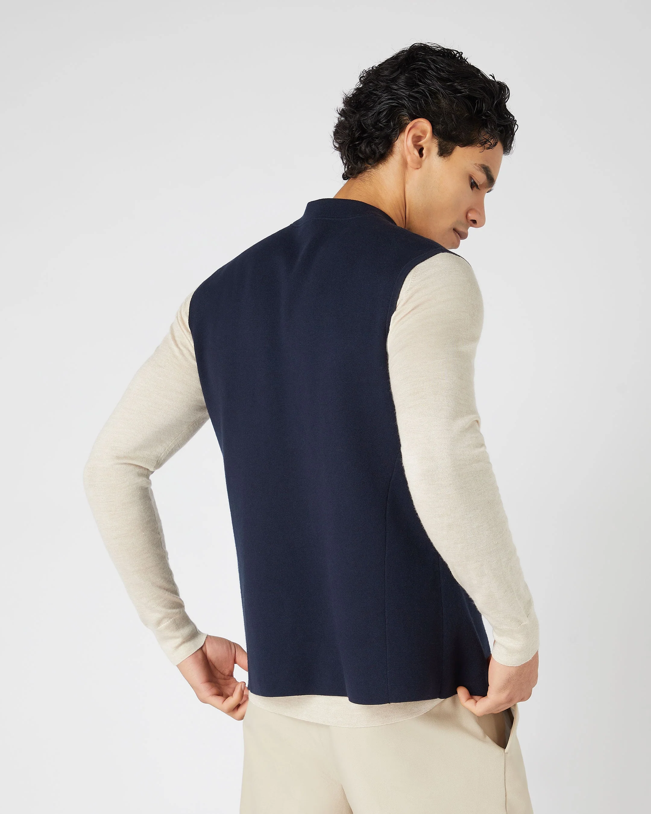 Men's Penzance Cotton Cashmere Gilet Navy Blue - Image 4