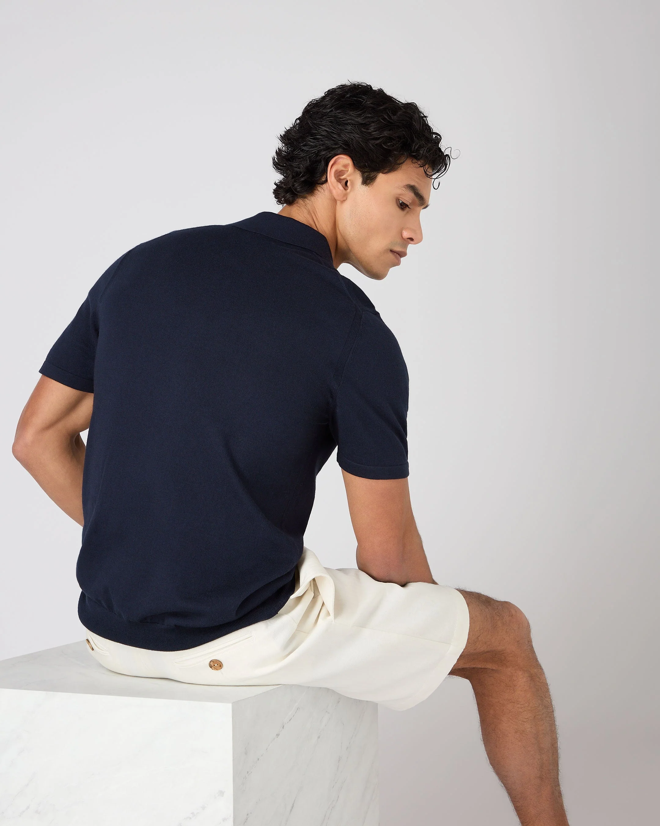 Men's Polzeath Cotton Cashmere Polo T-Shirt Navy Blue - Image 4
