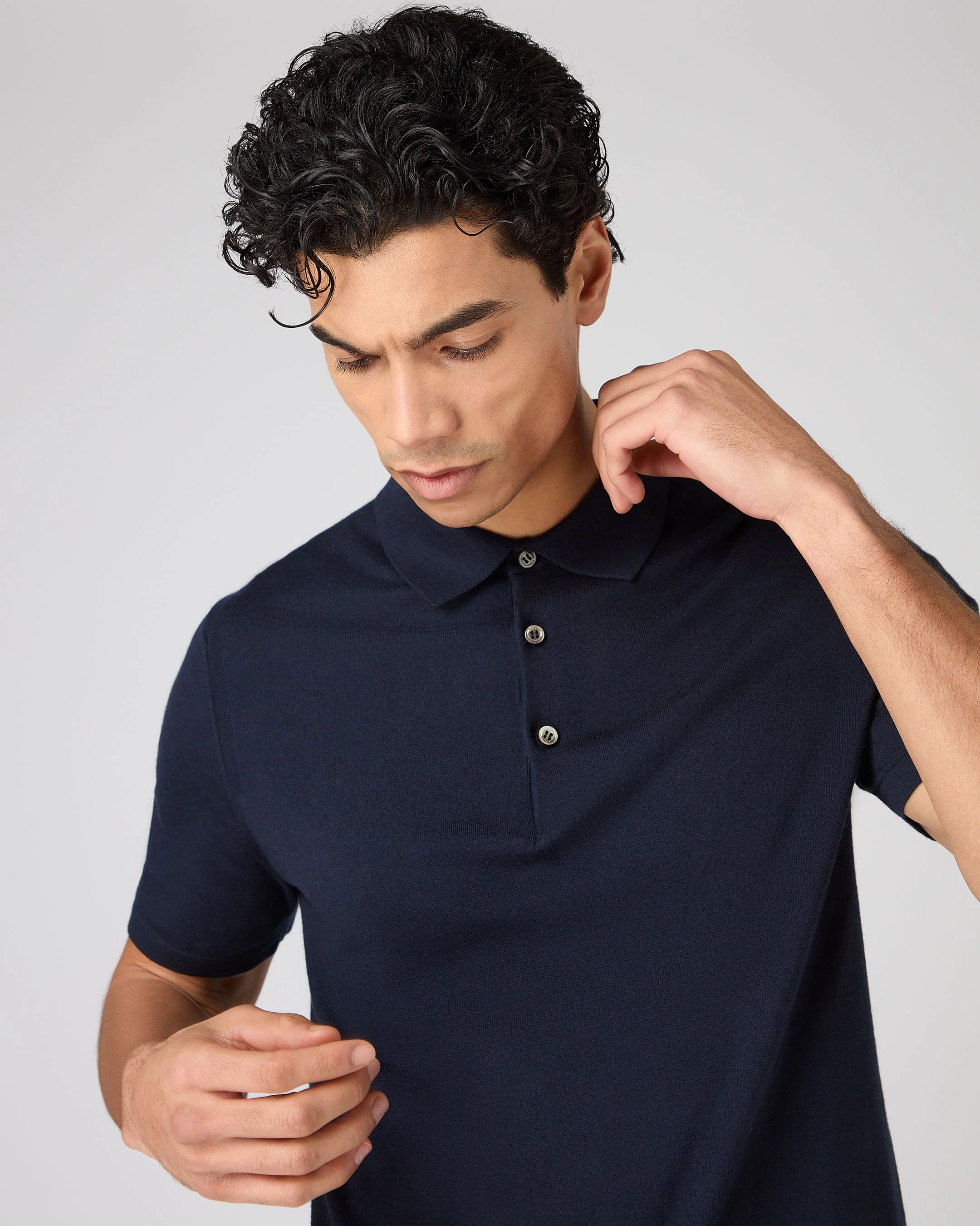 Men's Polzeath Cotton Cashmere Polo T-Shirt Navy Blue - Image 5