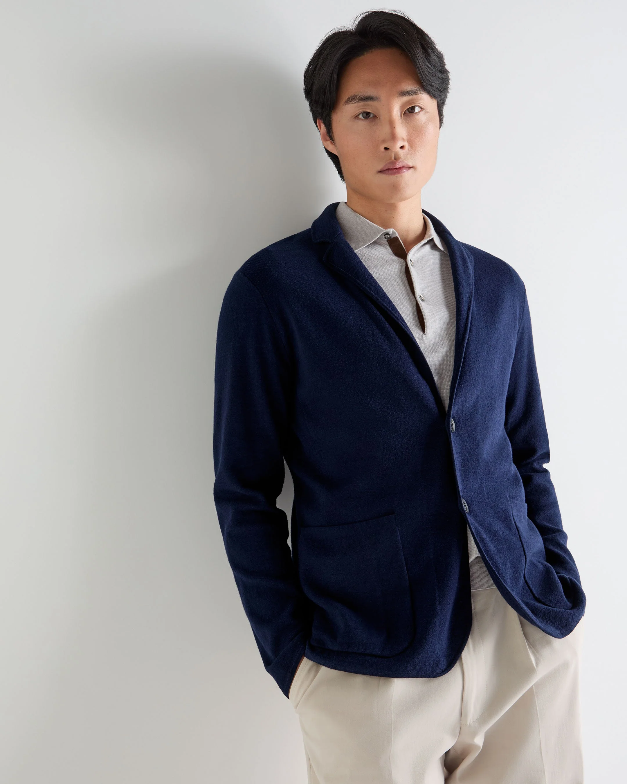 Men's Cotton Linen Blend Blazer Deep French Blue