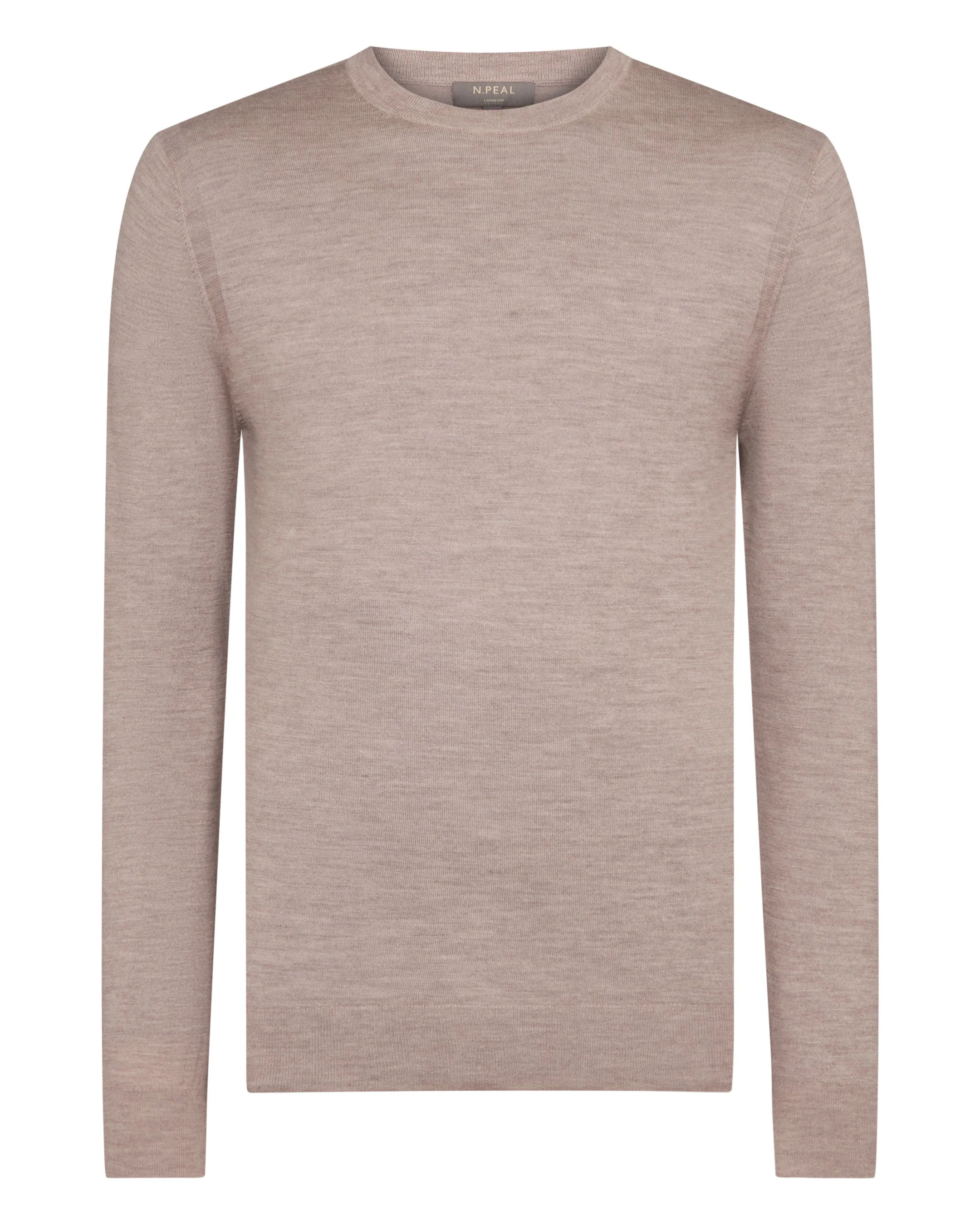 Men's Covent Fine Gauge Cashmere Round Neck Sweater Soft Taupe Brown - Image 2