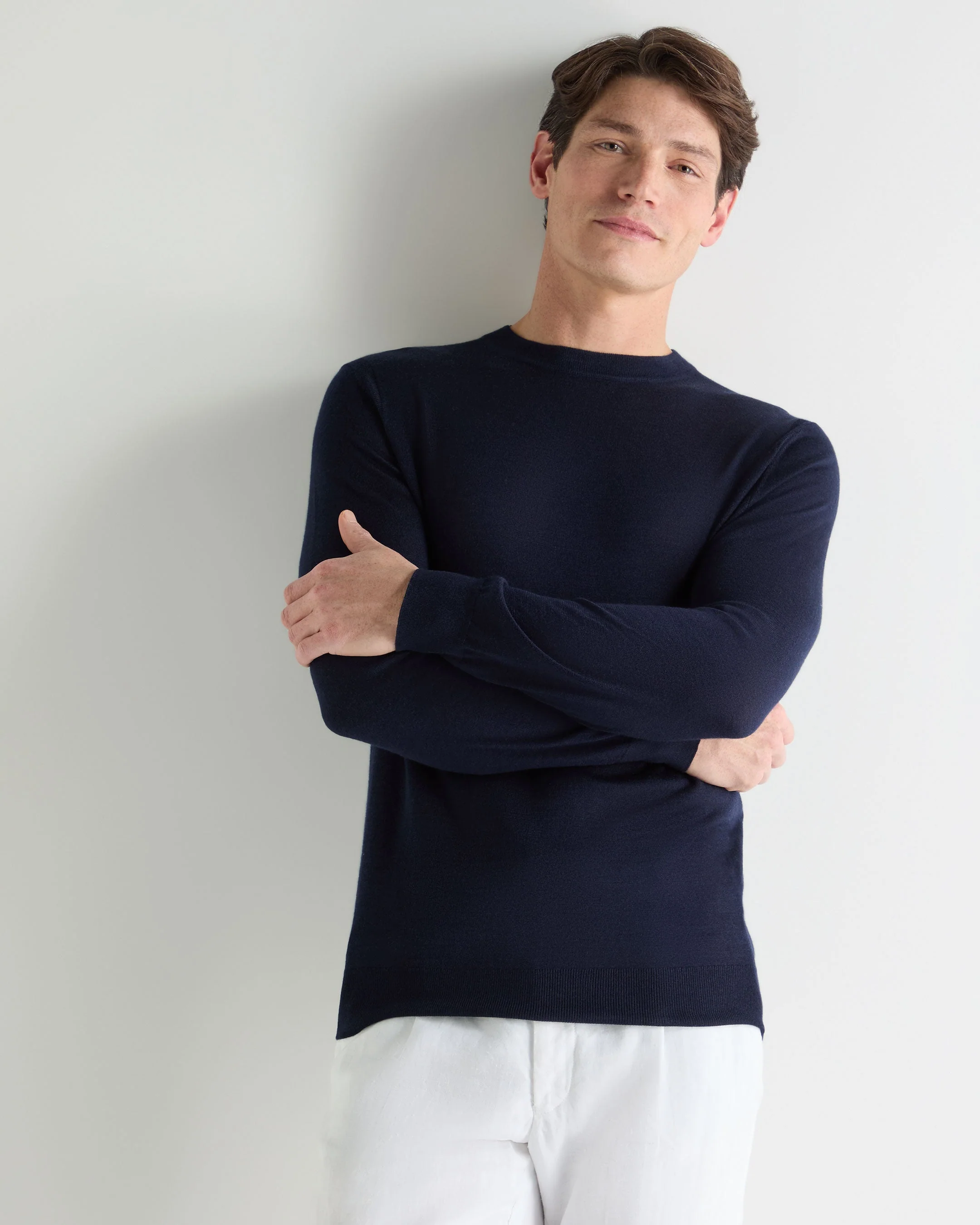 Men's Covent Fine Gauge Cashmere Round Neck Sweater Summer Navy Blue