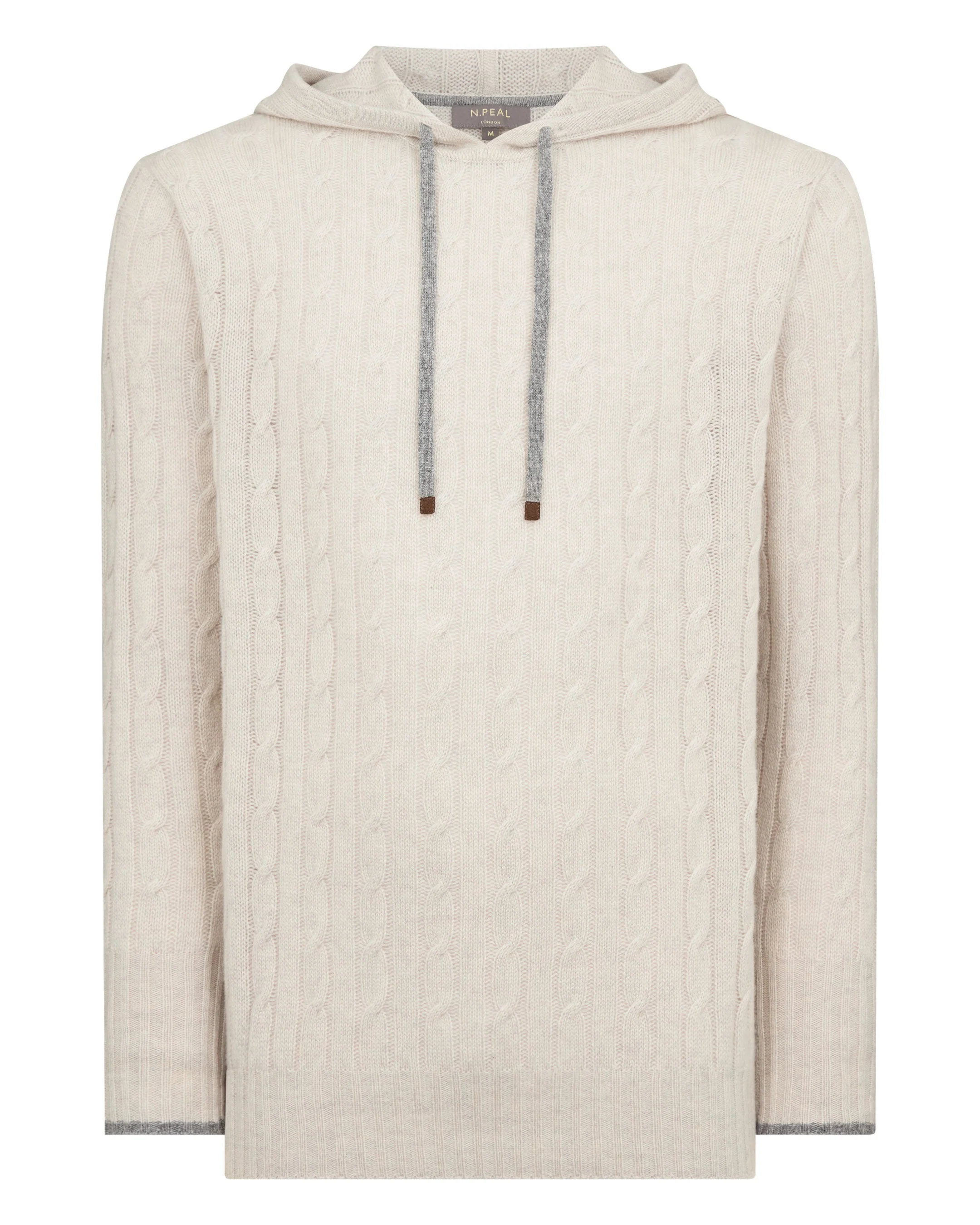Men's Fitzrovia Cable Cashmere Hoodie Pebble Grey - Image 2