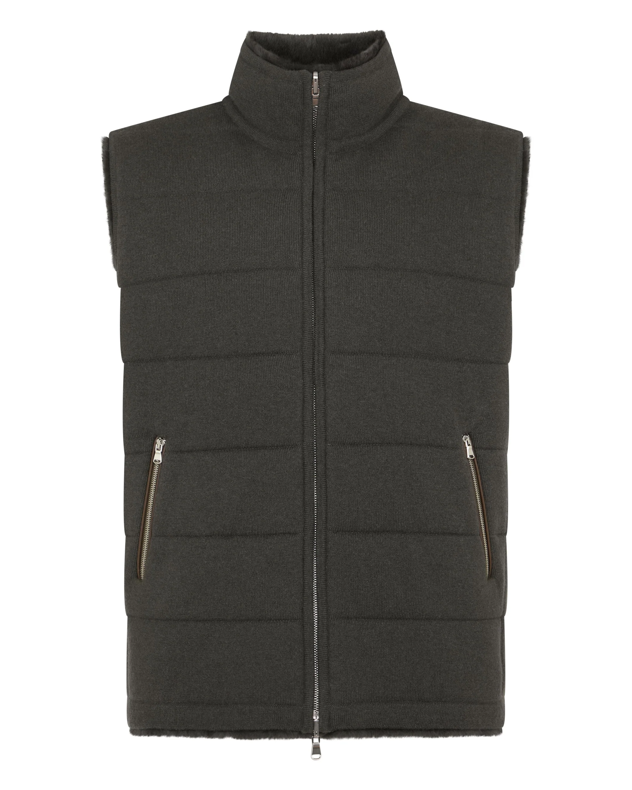 Men's Vermont Fur Lined Gilet Arabica Khaki Green - Image 2