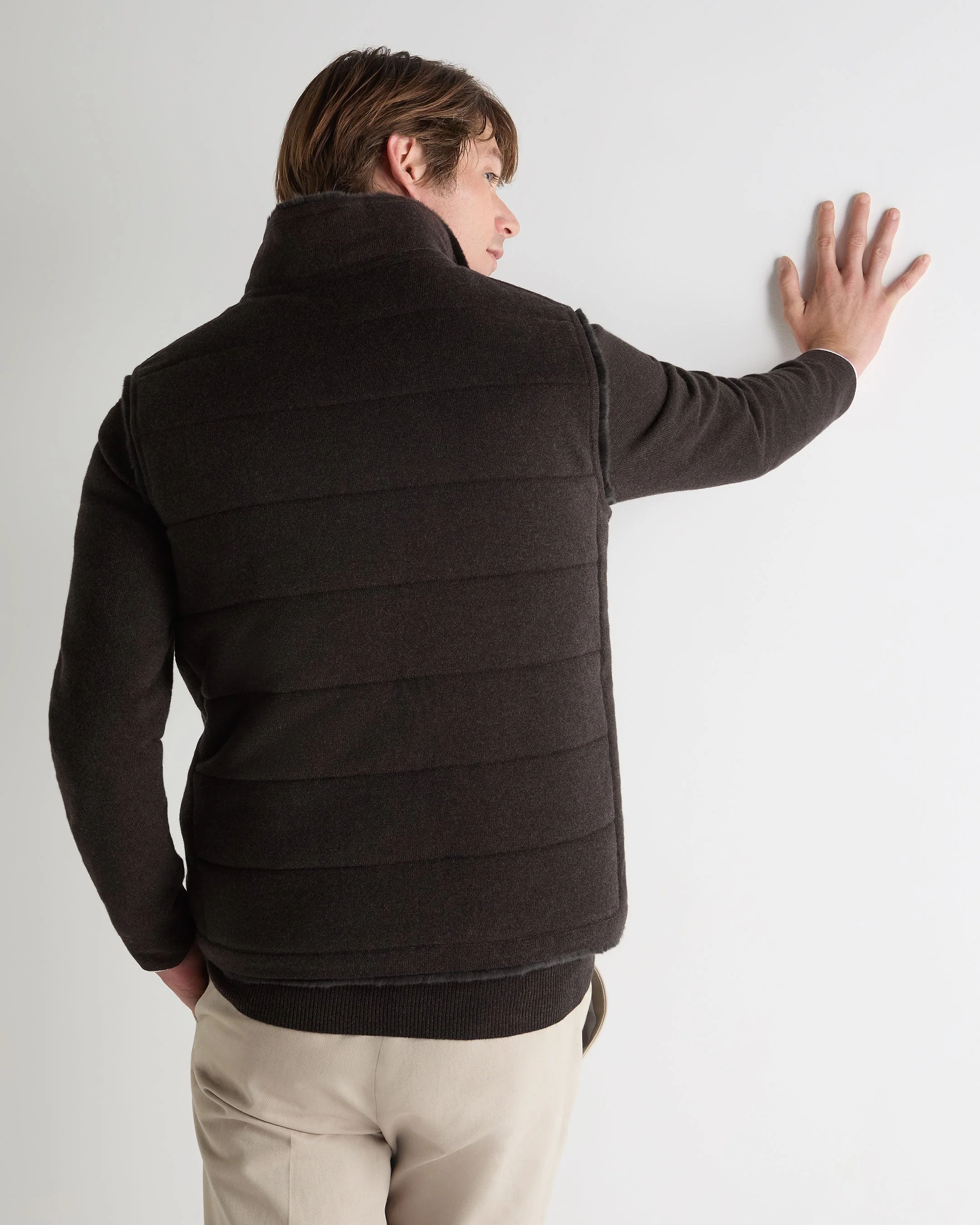 Men's Vermont Fur Lined Gilet Chocolate Brown - Image 4