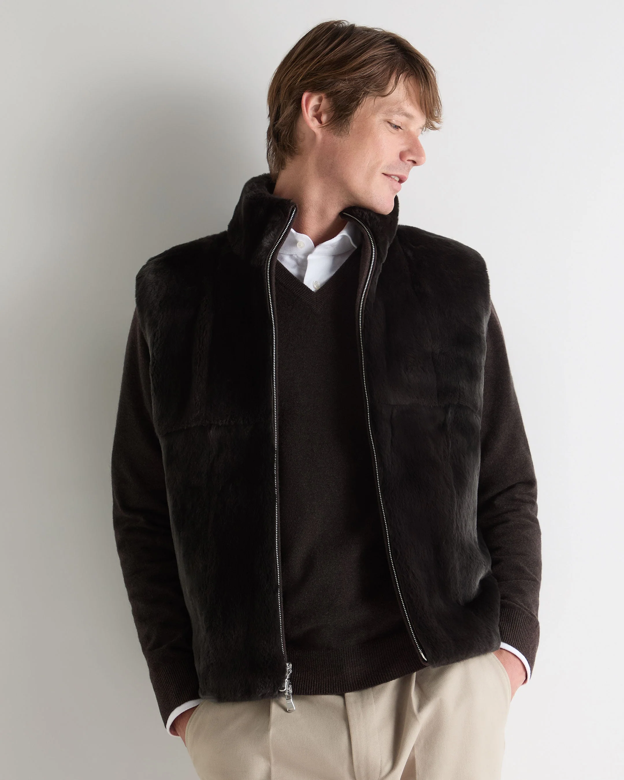 Men's Vermont Fur Lined Gilet Chocolate Brown - Image 5