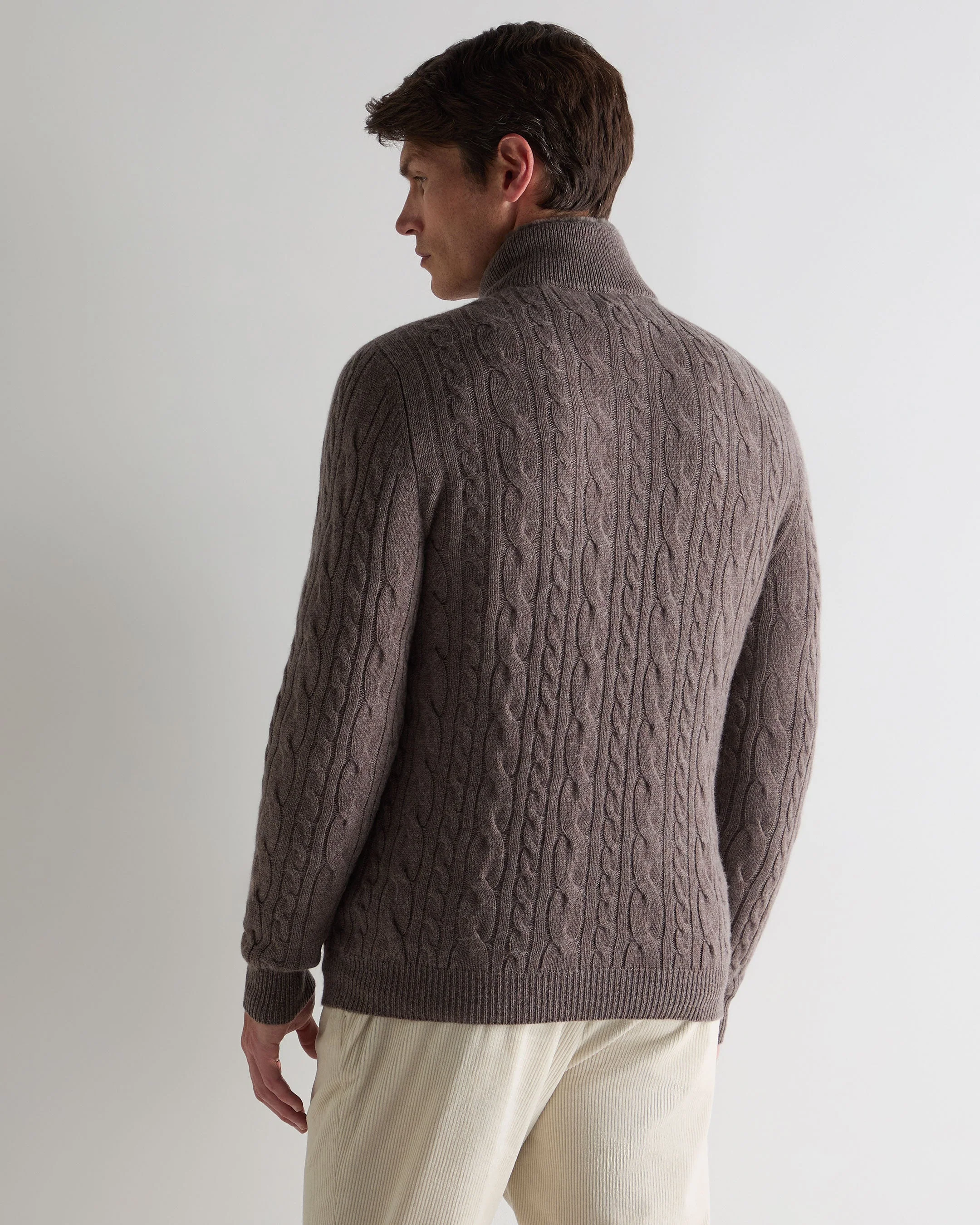 Men's Fur Trim Half Zip Cashmere Jumper Otter Brown - Image 4