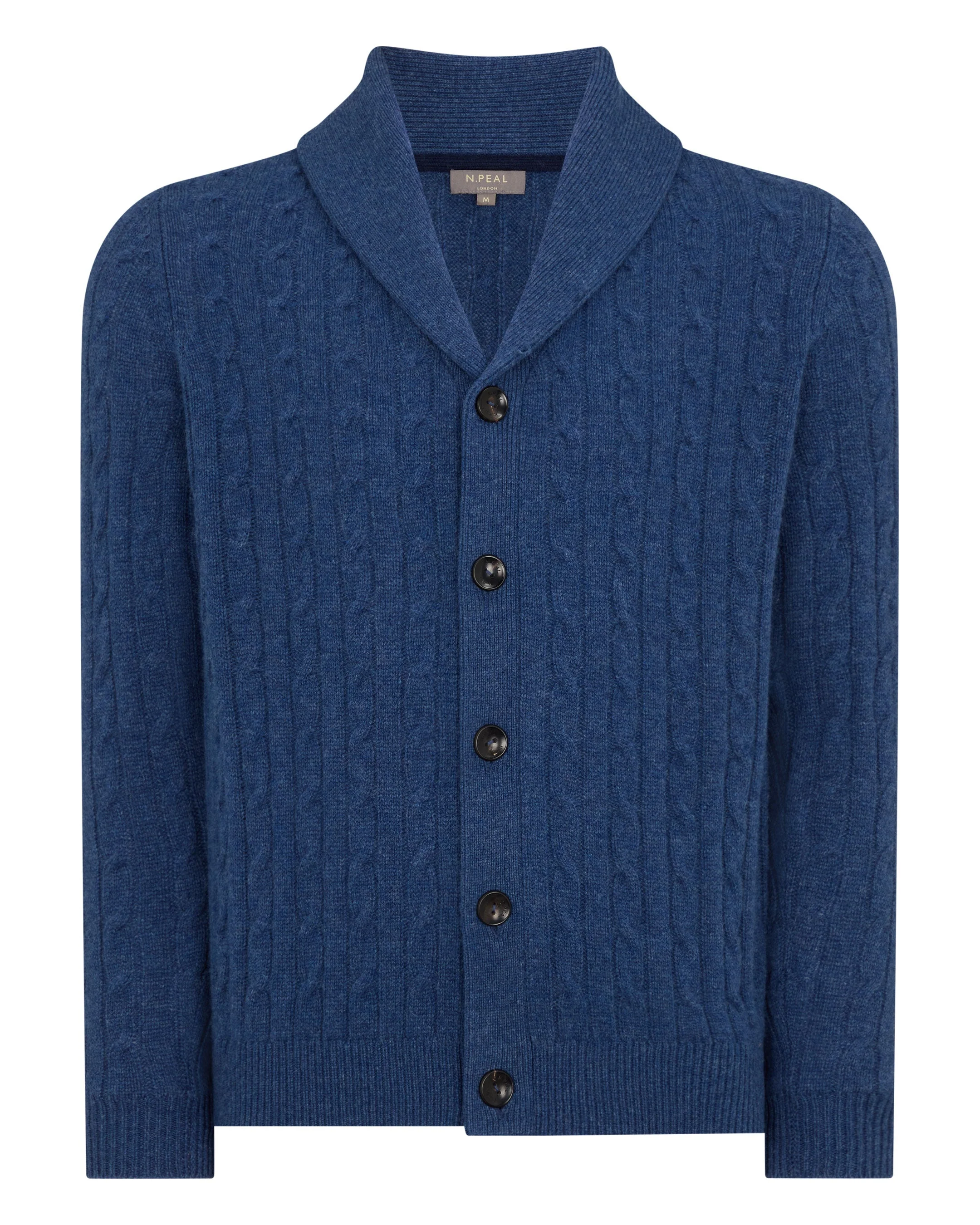 Men's Garrick Shawl Cable Cashmere Cardigan Bright Denim Blue - Image 2