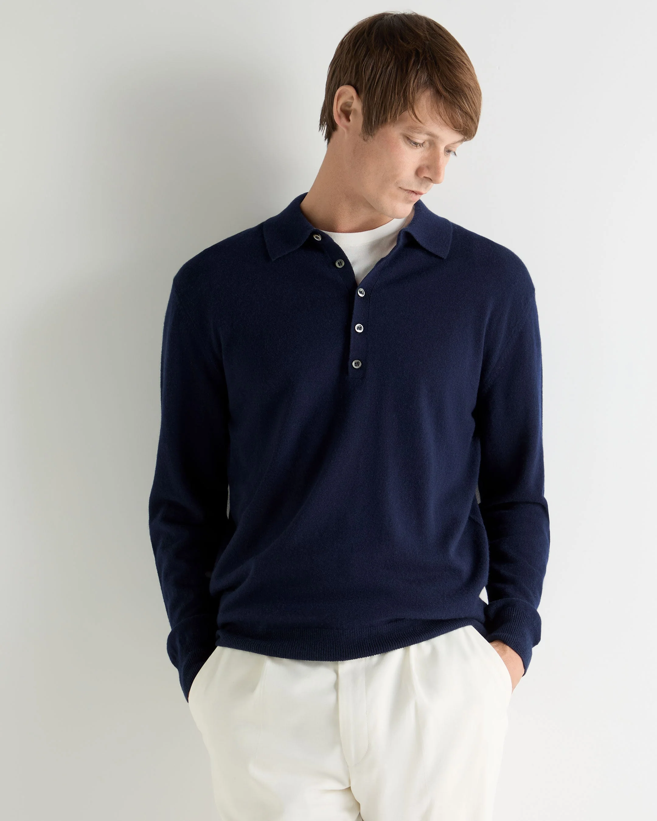 Men's Greenwich Cashmere Polo Shirt Deep French Blue