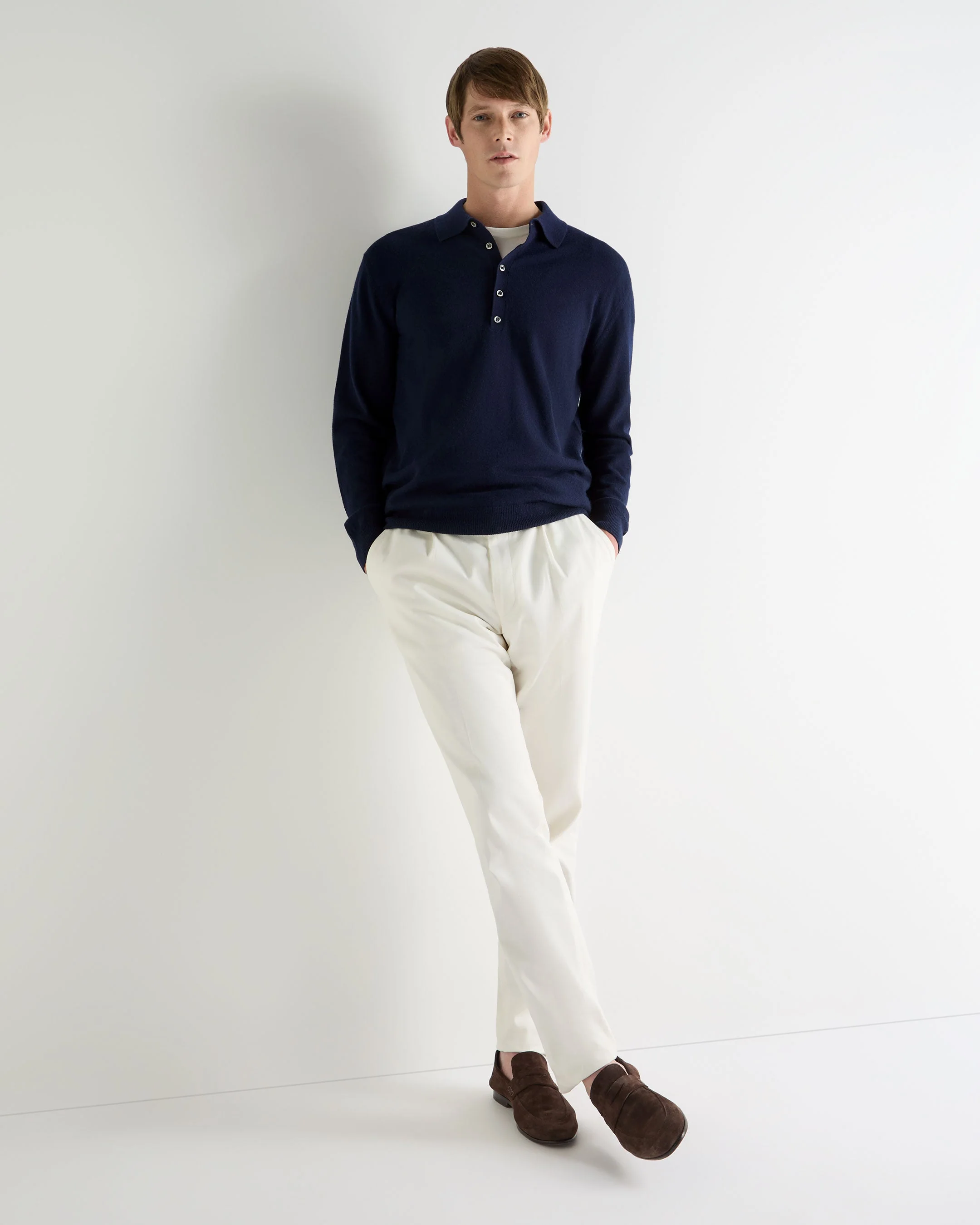 Men's Greenwich Cashmere Polo Shirt Deep French Blue - Image 3