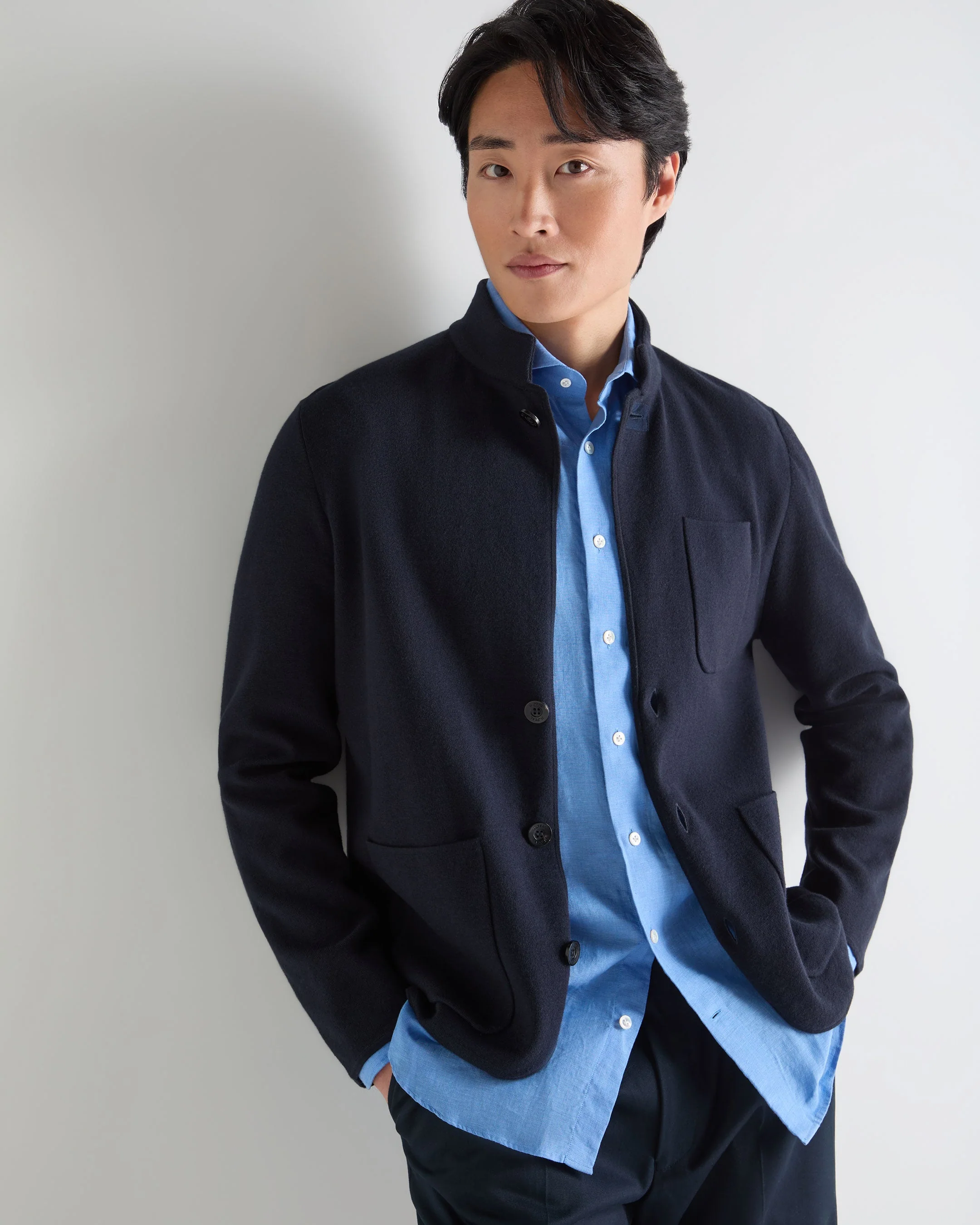 Men's Half Milano Cotton Blend Jacket Navy Blue