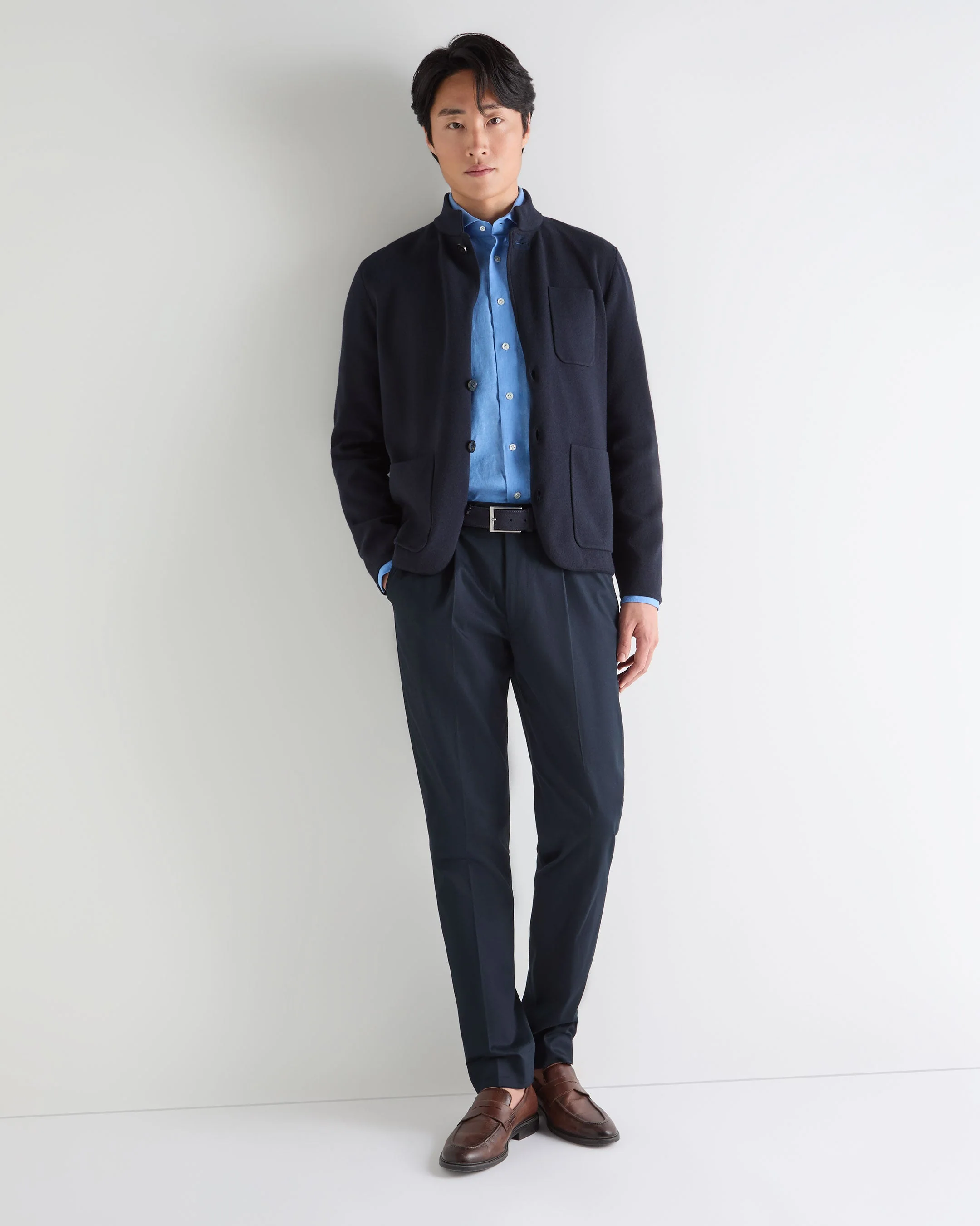 Men's Half Milano Cotton Blend Jacket Navy Blue - Image 3