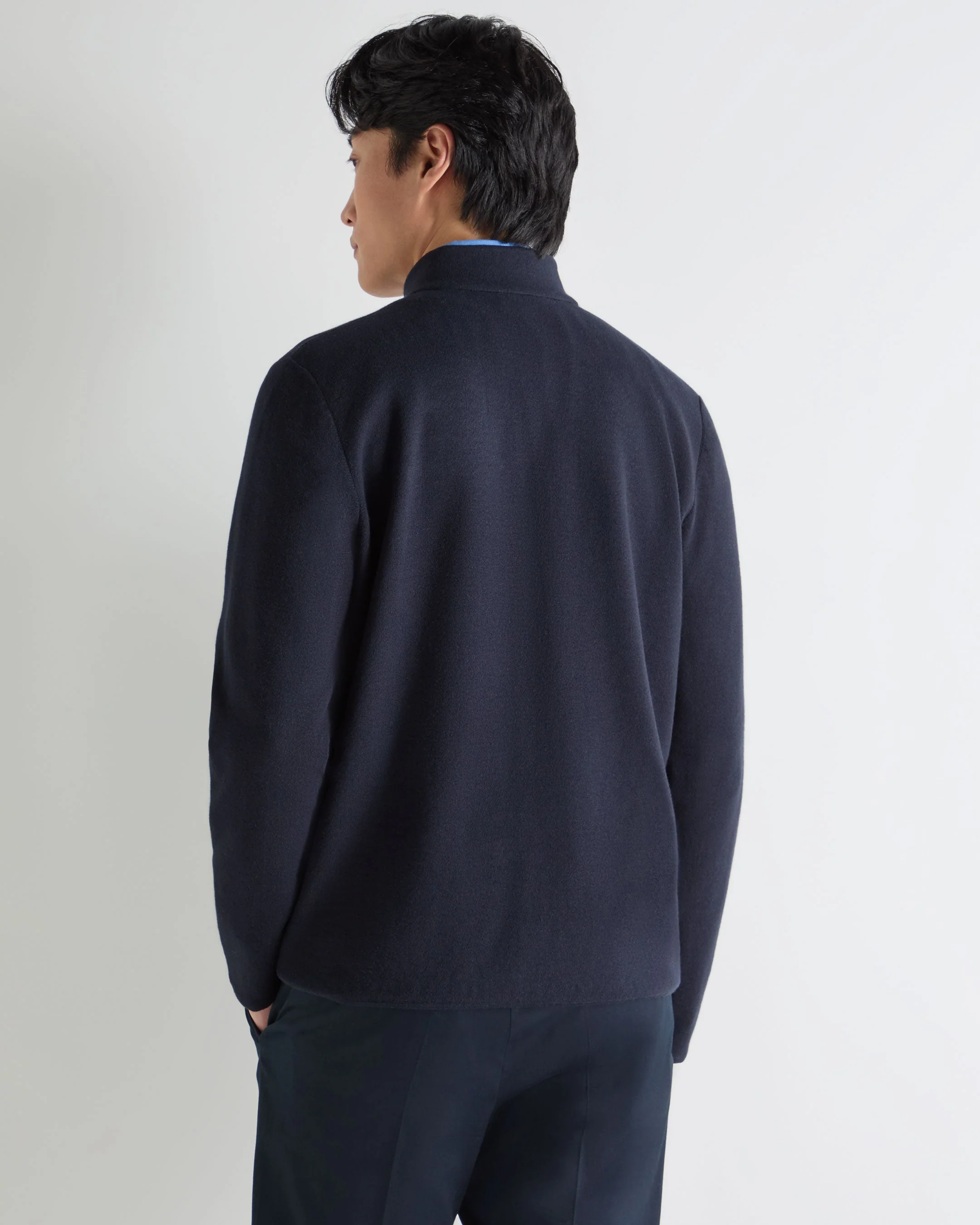 Men's Half Milano Cotton Blend Jacket Navy Blue - Image 4