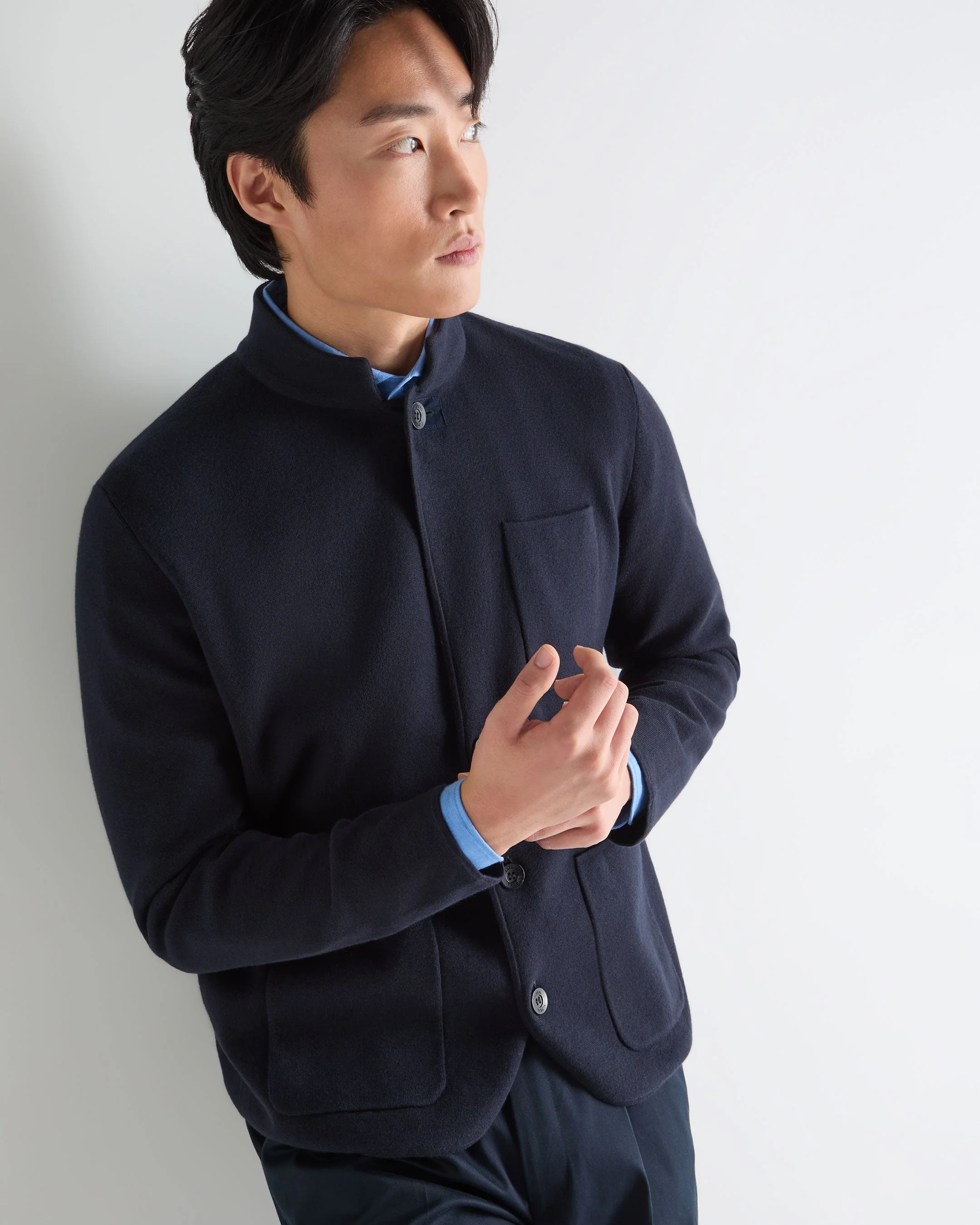 Men's Half Milano Cotton Blend Jacket Navy Blue - Image 5