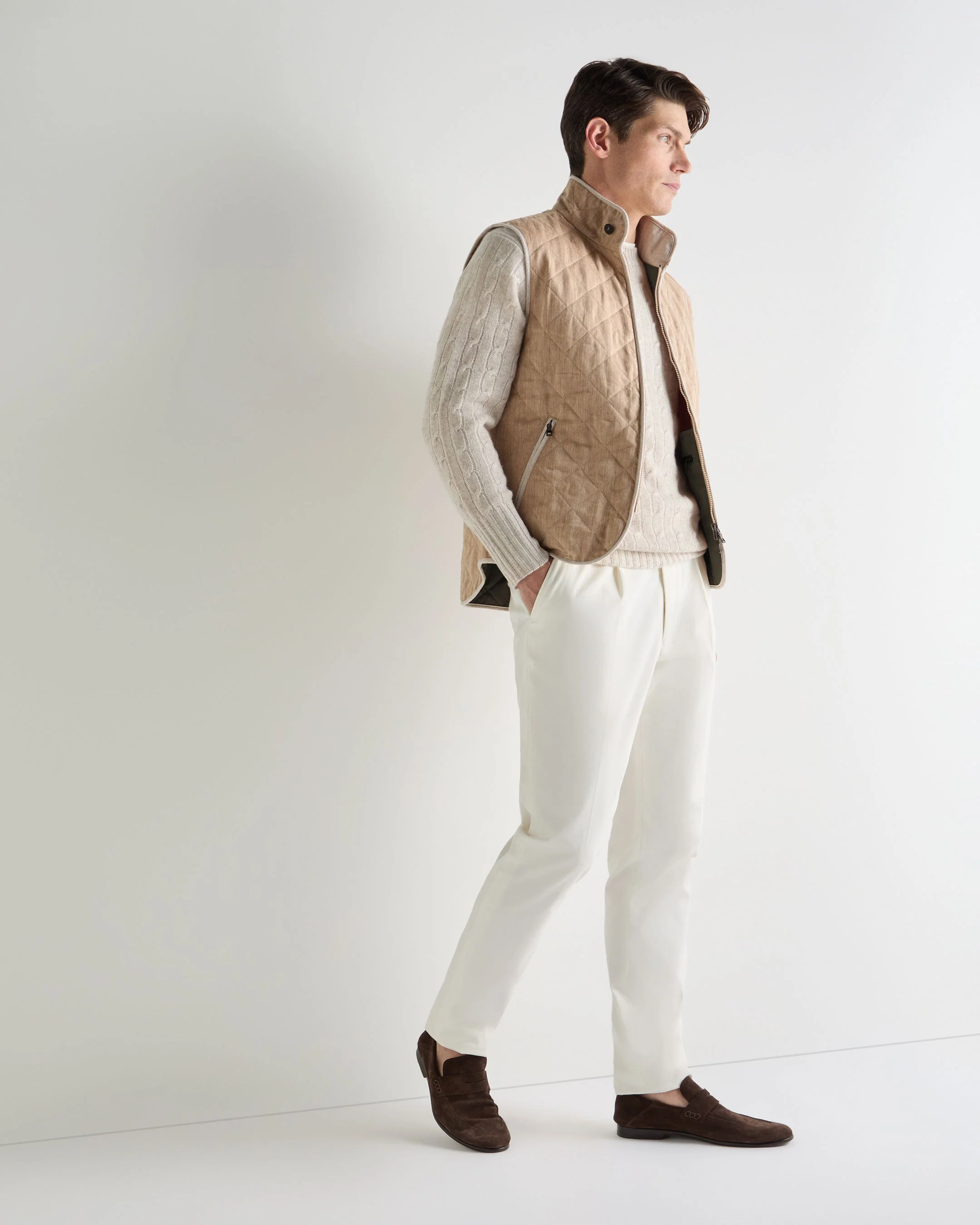 Men's Herringbone Linen Blend Vest Light Brown - Image 3