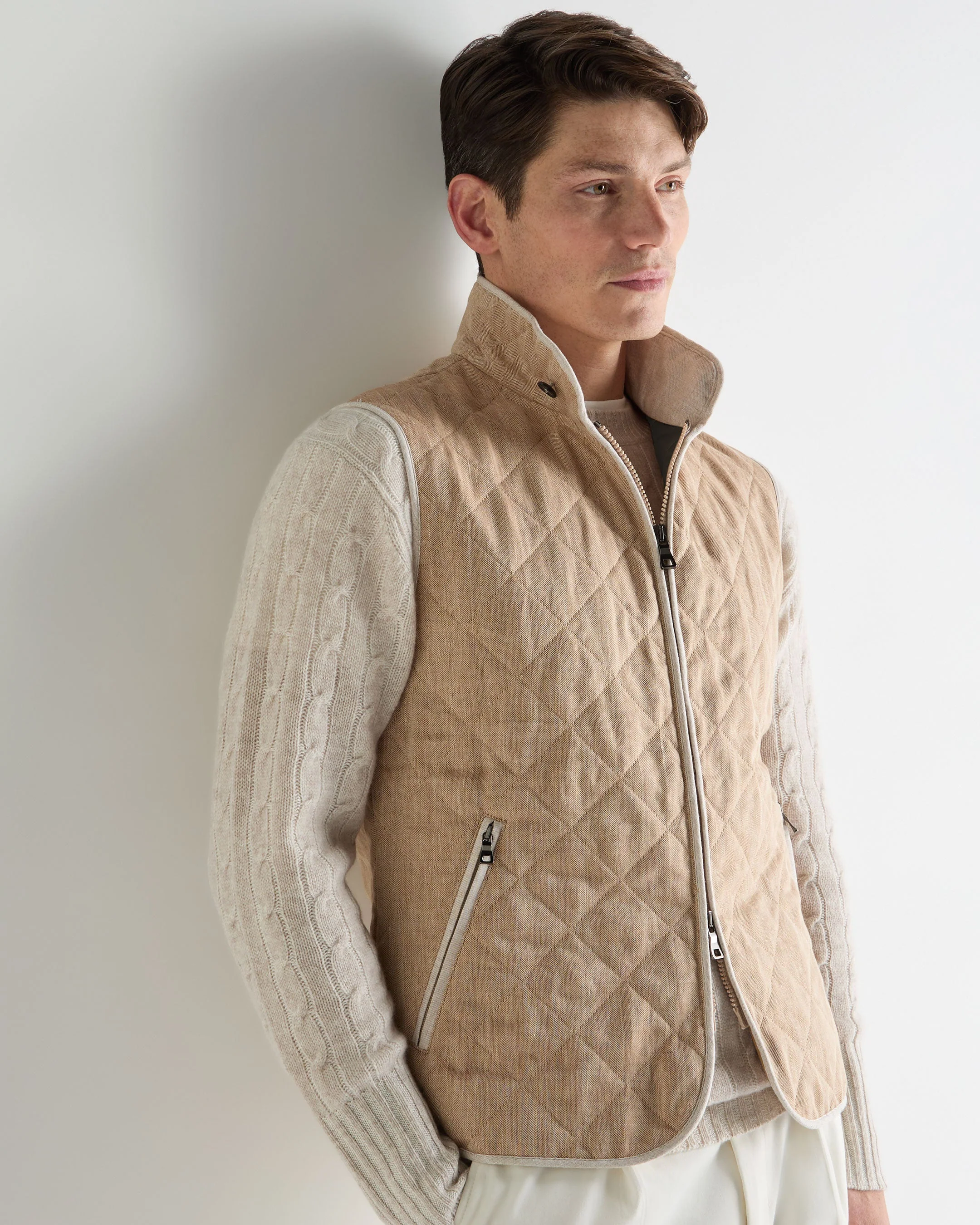 Men's Herringbone Linen Blend Vest Light Brown - Image 6
