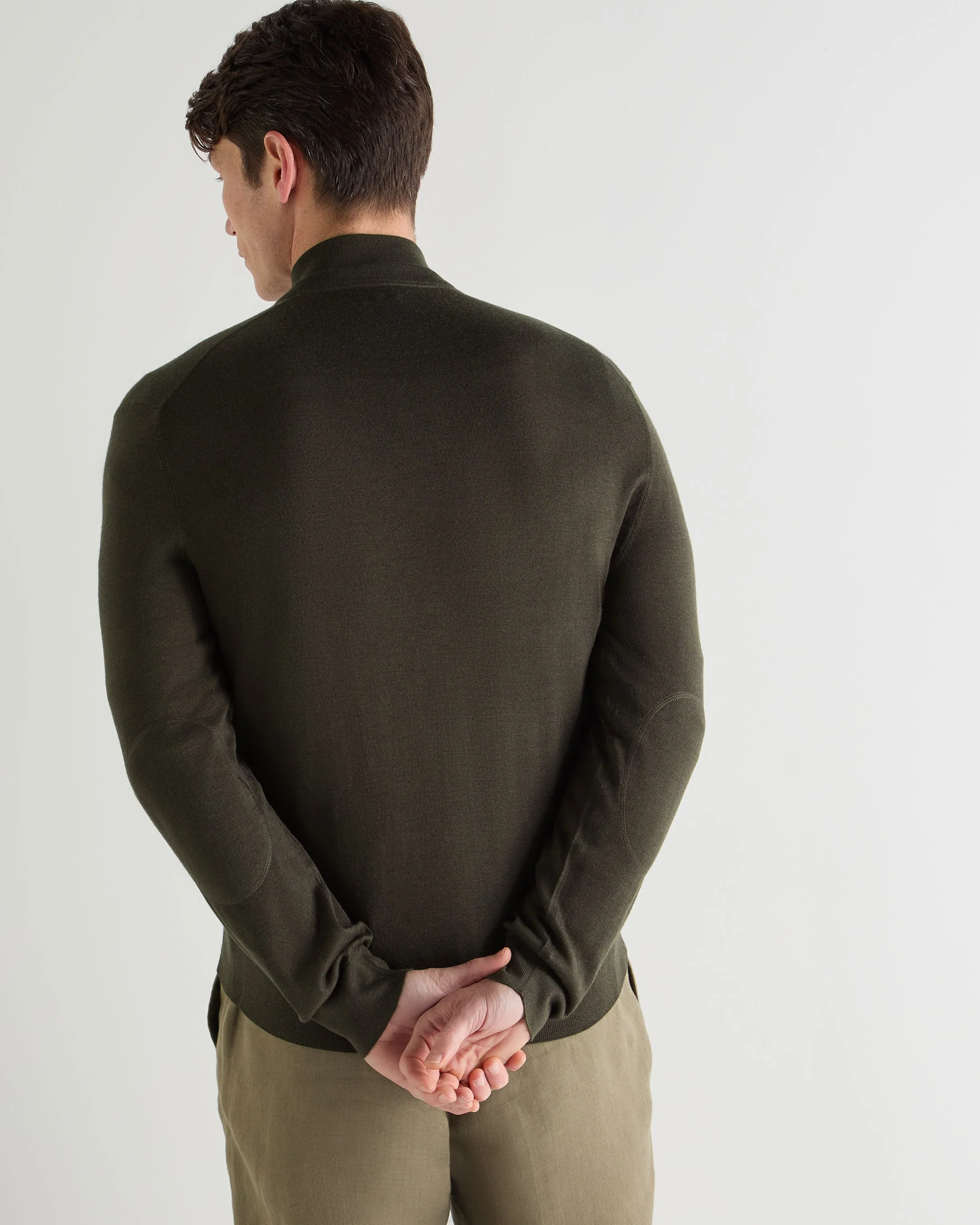 Men's Hyde Fine Gauge Cashmere Full Zip Sweater Arabica Khaki Green - Image 4