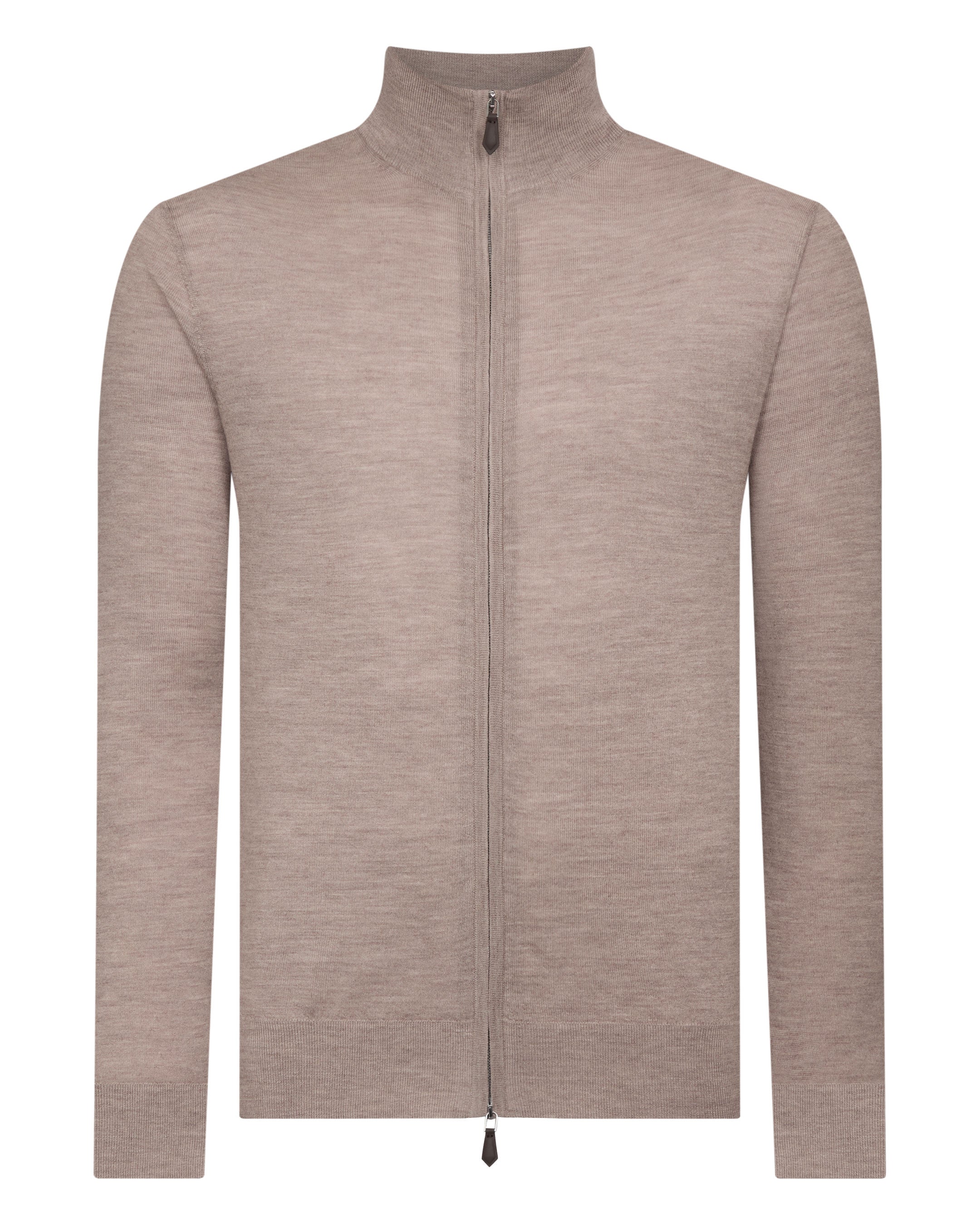 Men's Hyde Fine Gauge Cashmere Full Zip Sweater Soft Taupe Brown - Image 2