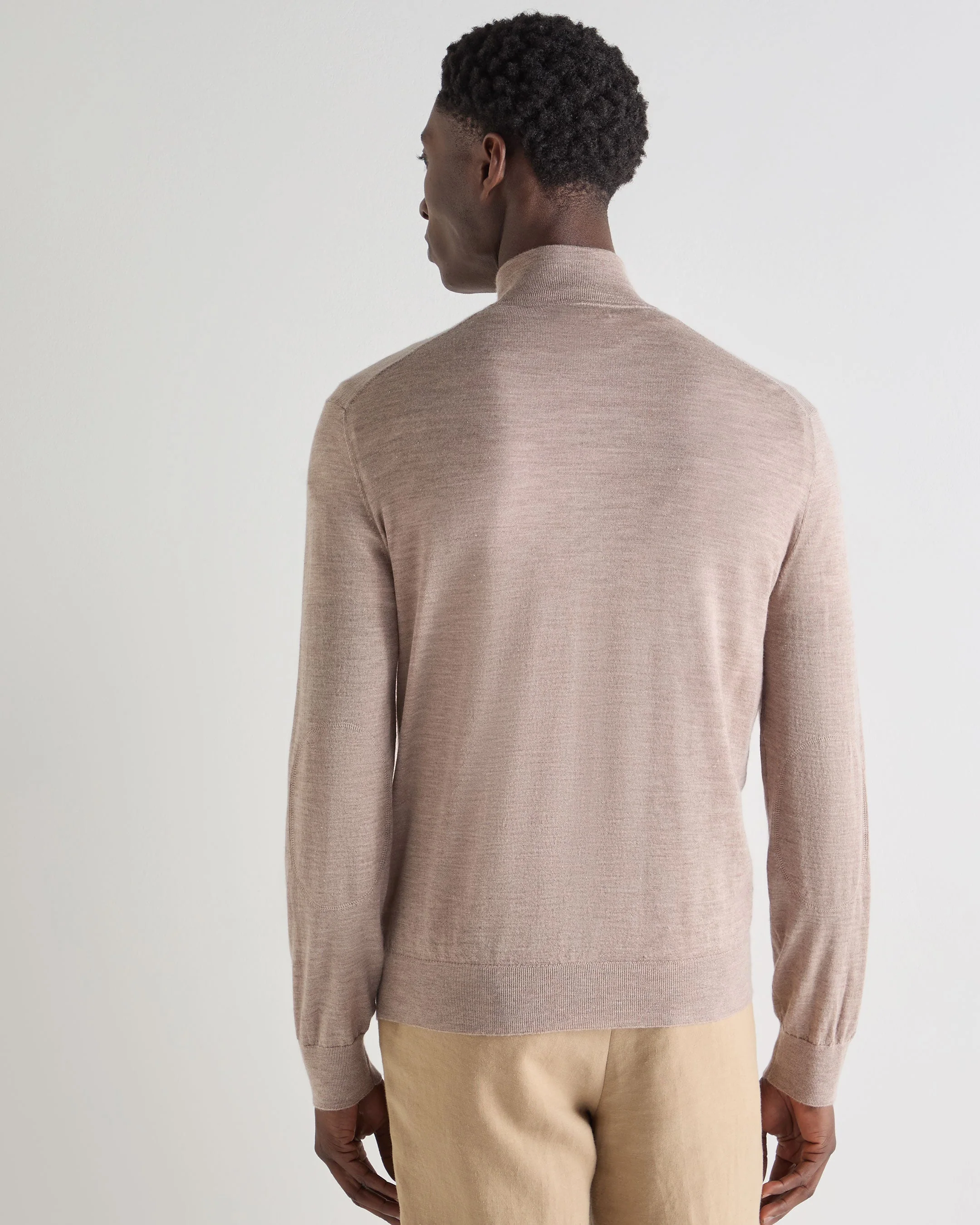 Men's Hyde Fine Gauge Cashmere Full Zip Sweater Soft Taupe Brown - Image 4