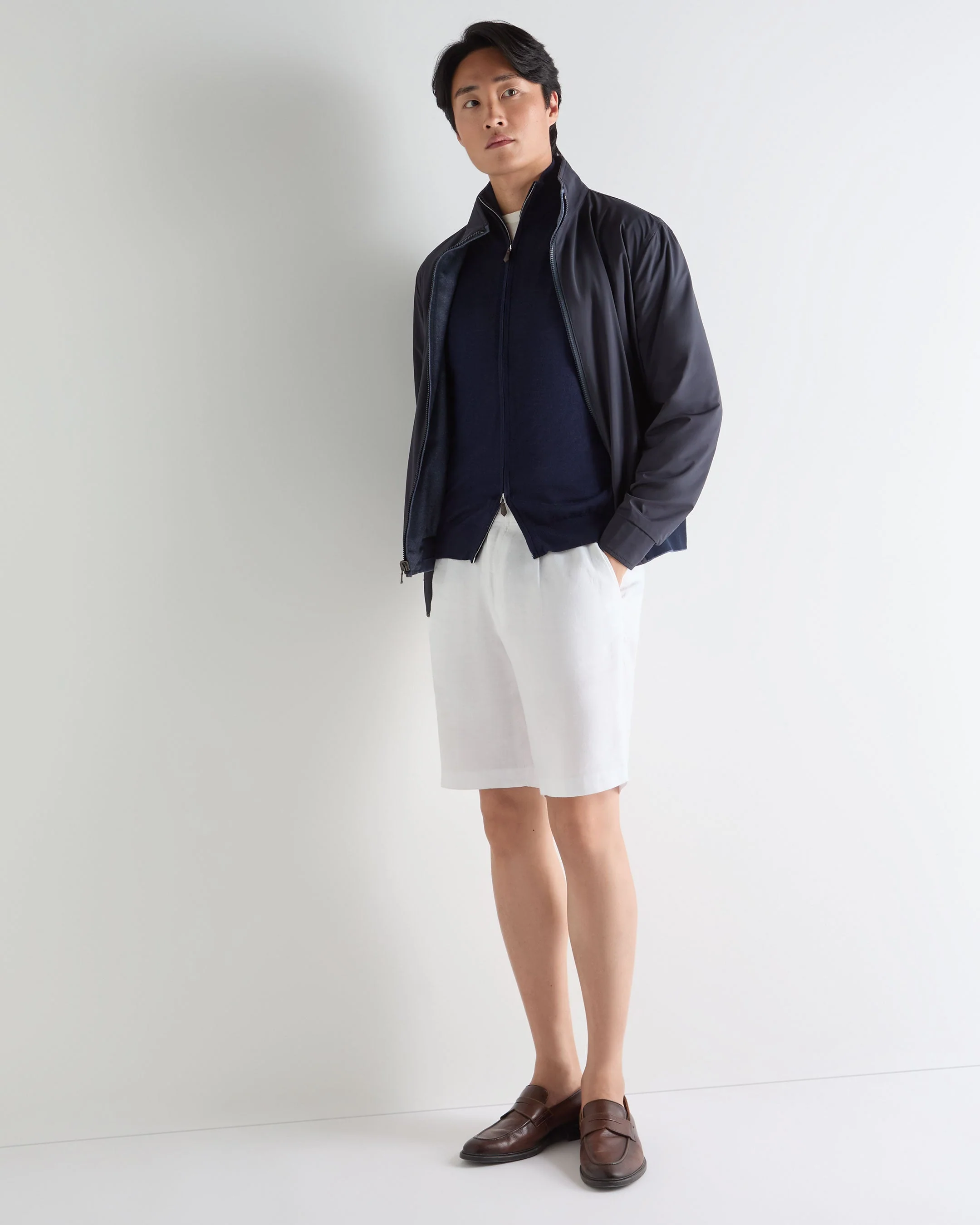 Men's Hyde Fine Gauge Cashmere Full Zip Sweater Summer Navy Blue - Image 3