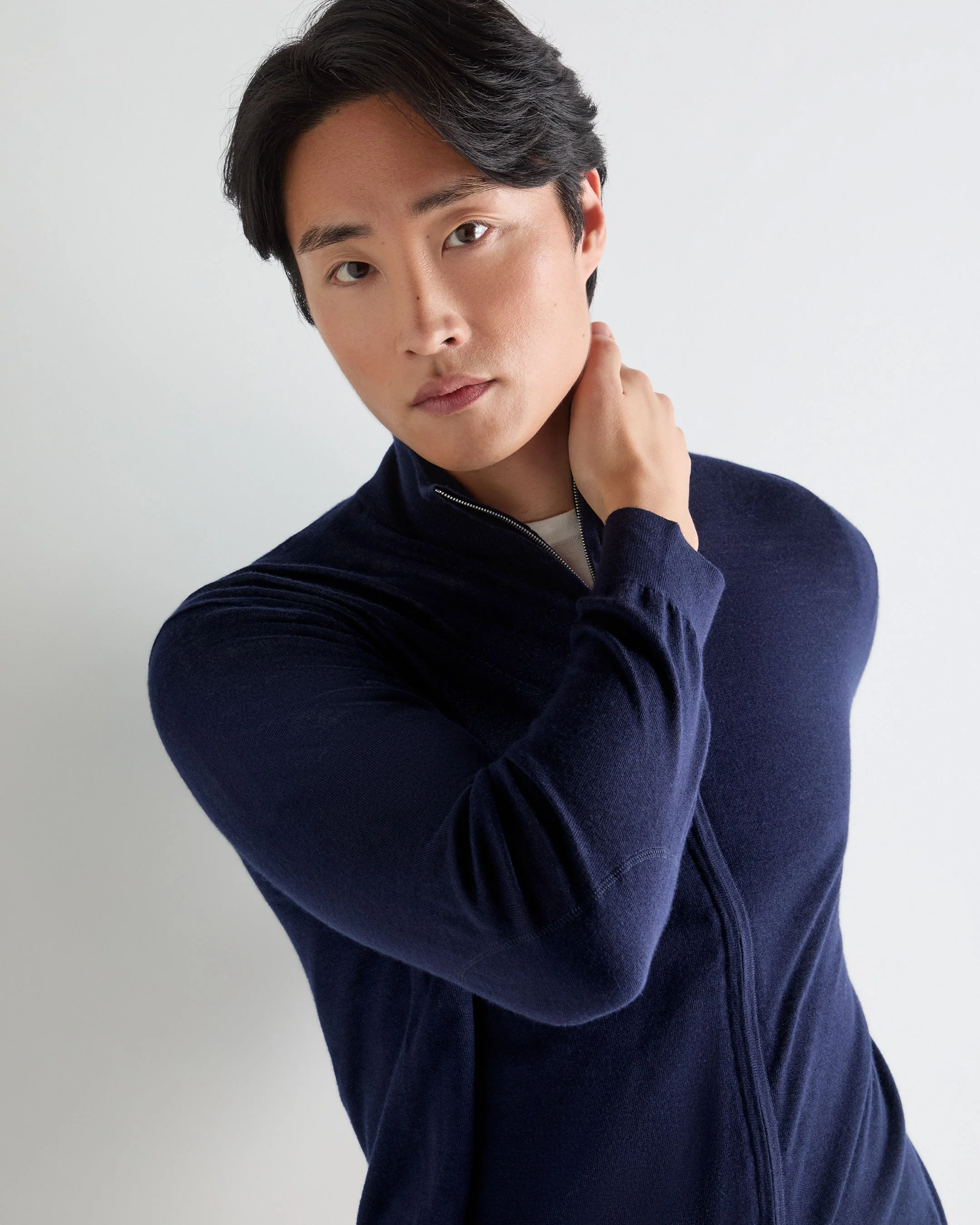 Men's Hyde Fine Gauge Cashmere Full Zip Sweater Summer Navy Blue - Image 5