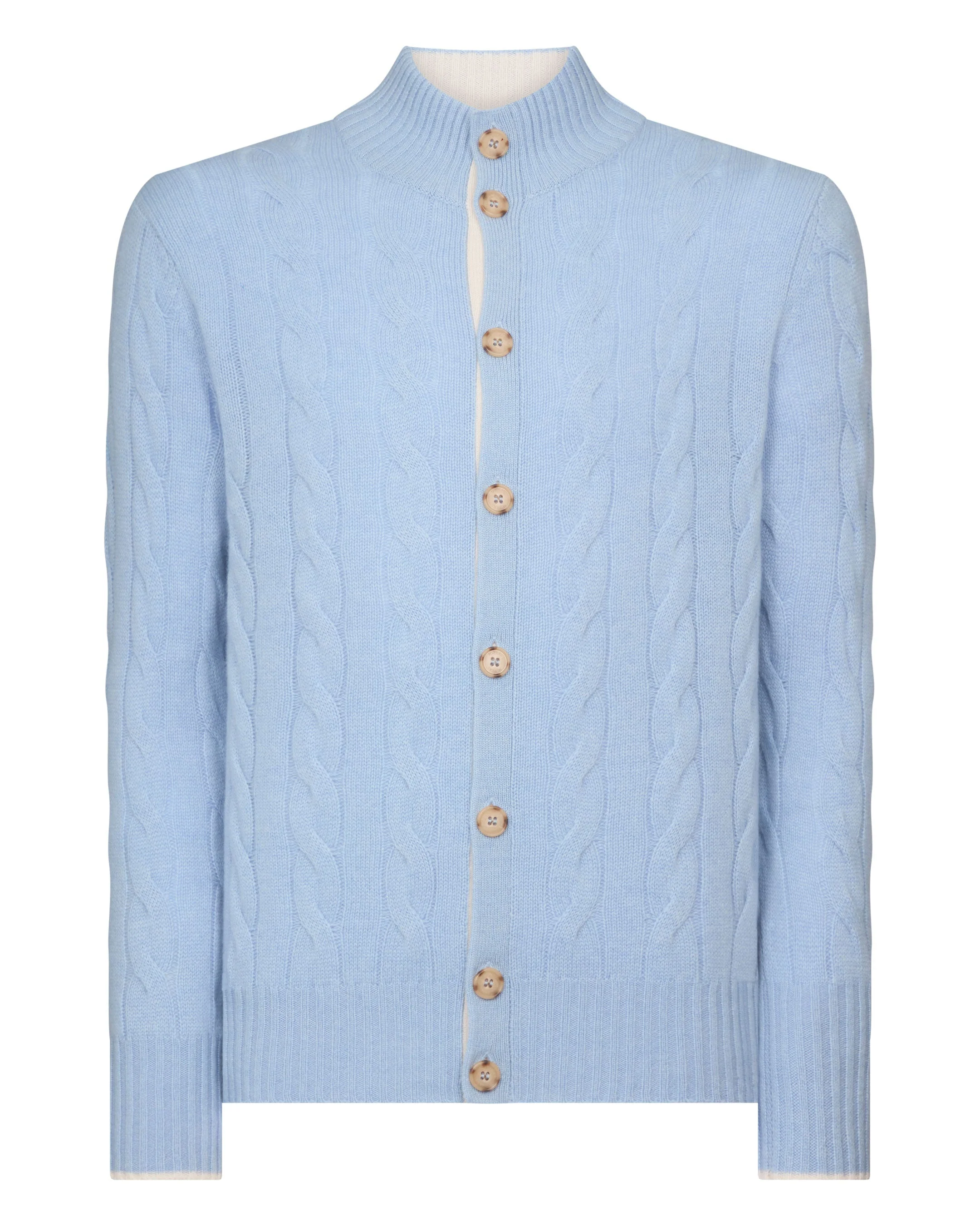 Men's Jermyn Cable Full Button Cashmere Cardigan Sea Mist Blue - Image 2