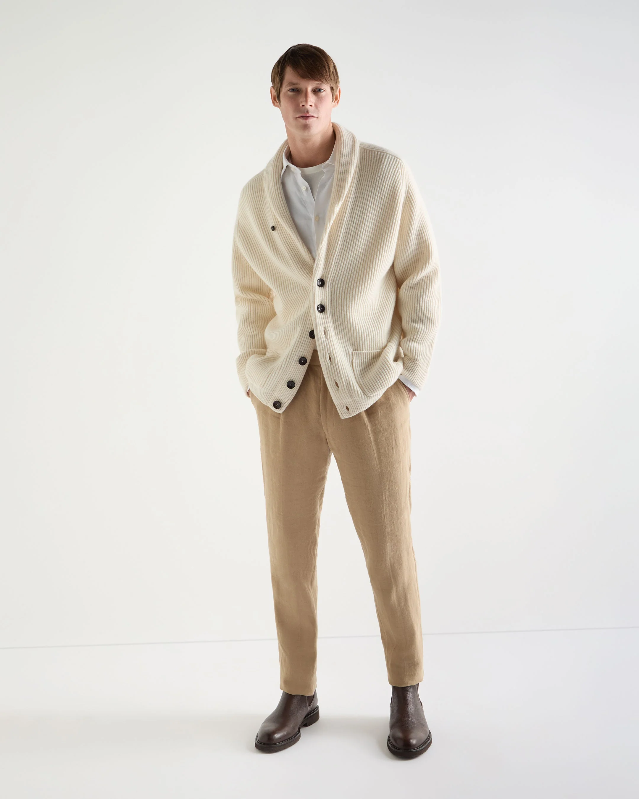 Men's Kensington Cashmere Cardigan New Ivory White - Image 3
