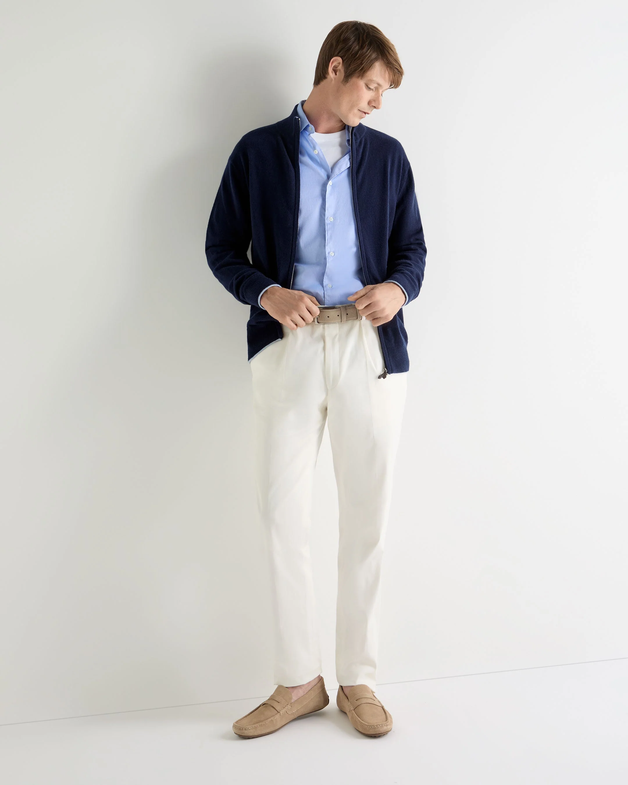 Men's Knightsbridge Full Zip Cashmere Sweater Deep French Blue - Image 3
