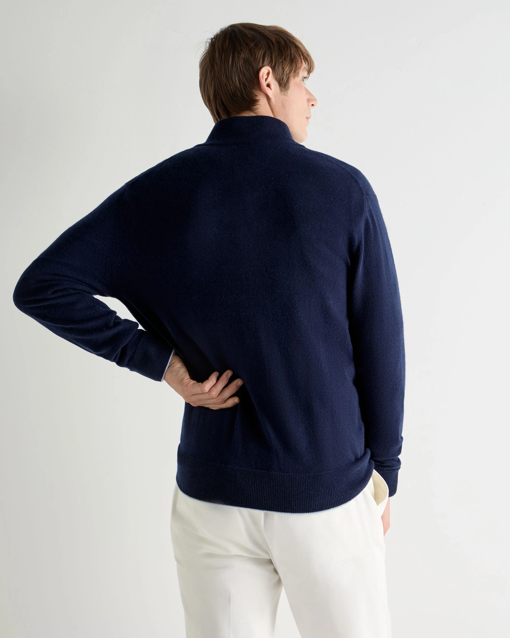 Men's Knightsbridge Full Zip Cashmere Sweater Deep French Blue - Image 4