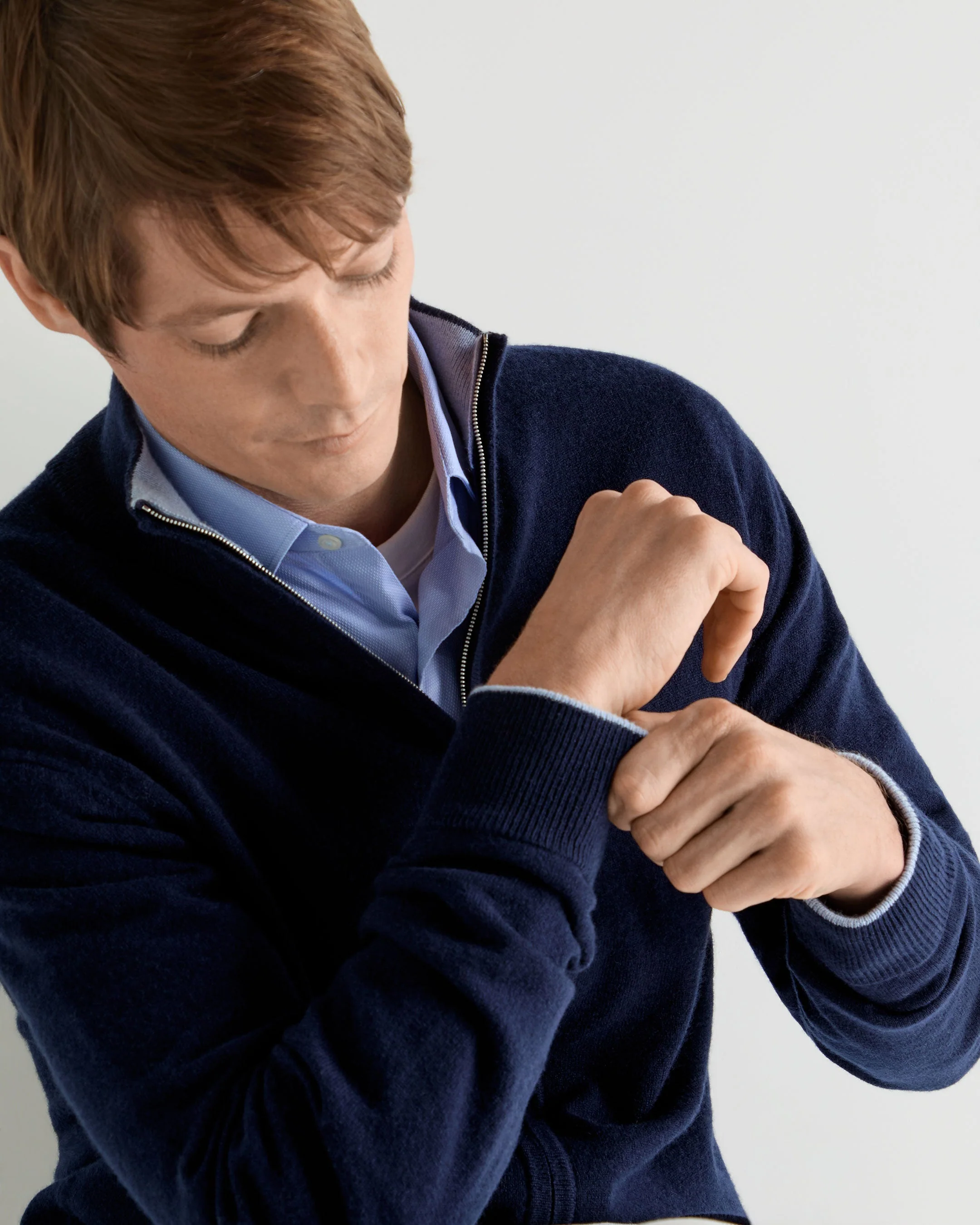 Men's Knightsbridge Full Zip Cashmere Sweater Deep French Blue - Image 5