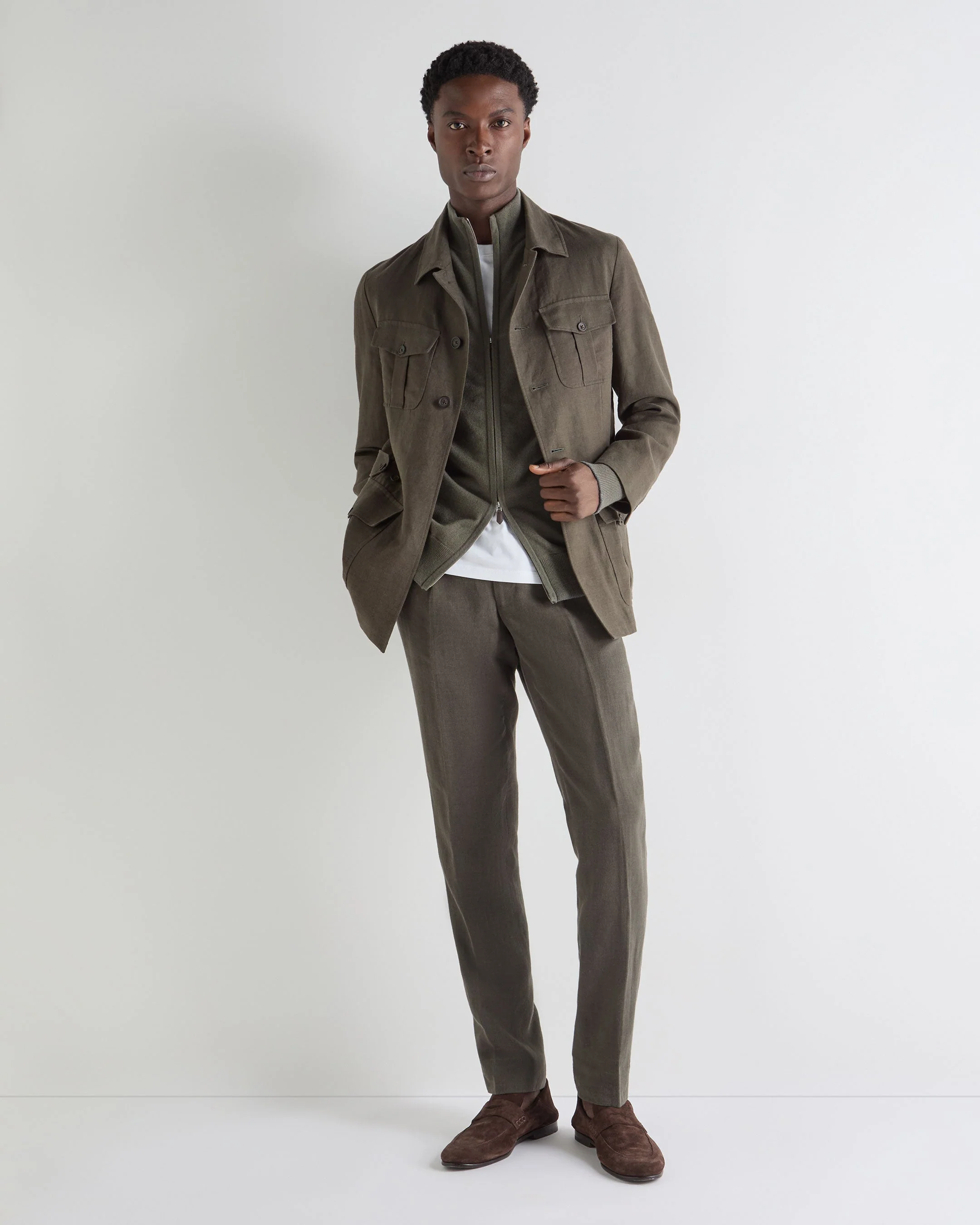 Men's Knightsbridge Full Zip Cashmere Sweater Olive Green - Image 3