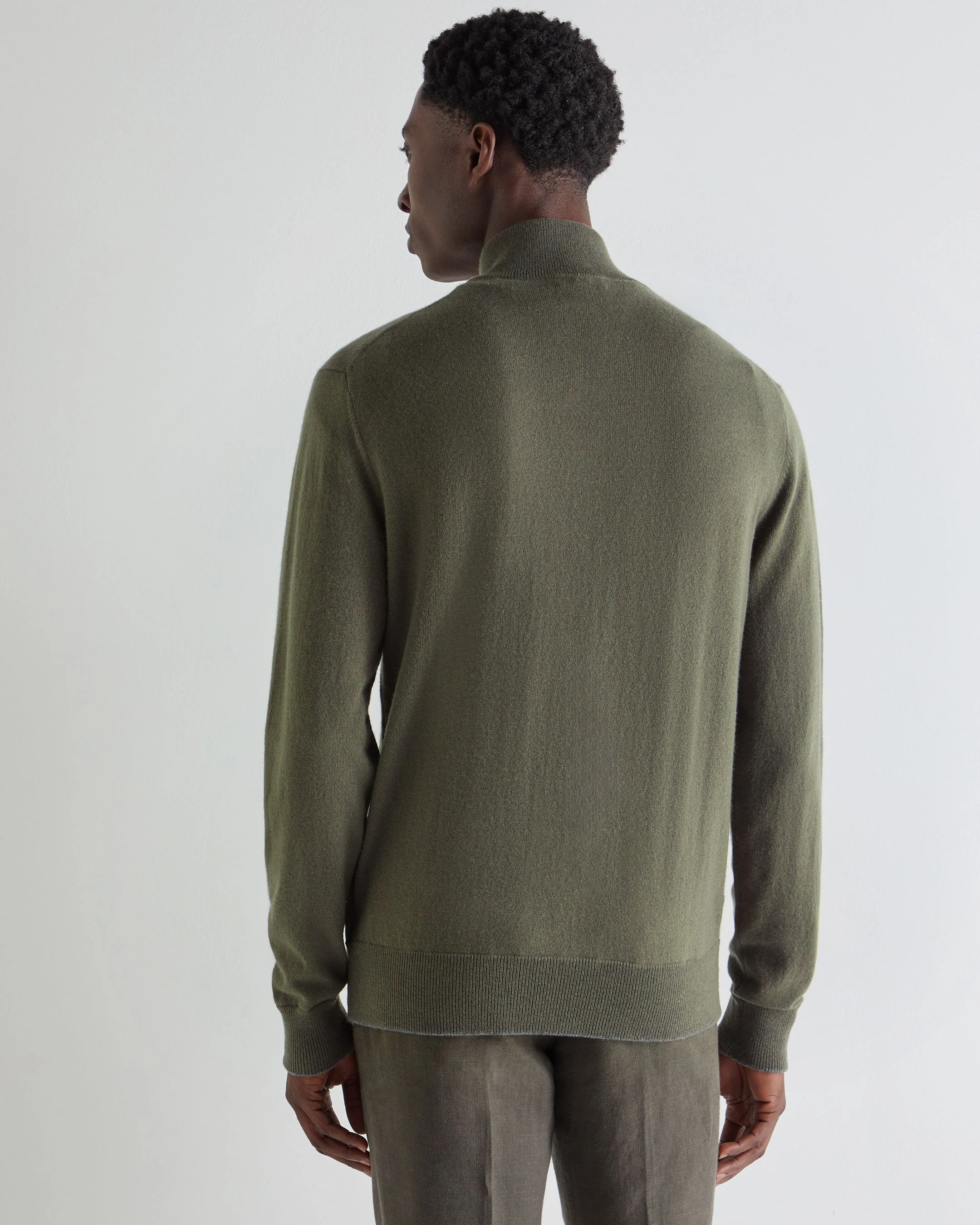 Men's Knightsbridge Full Zip Cashmere Sweater Olive Green - Image 4