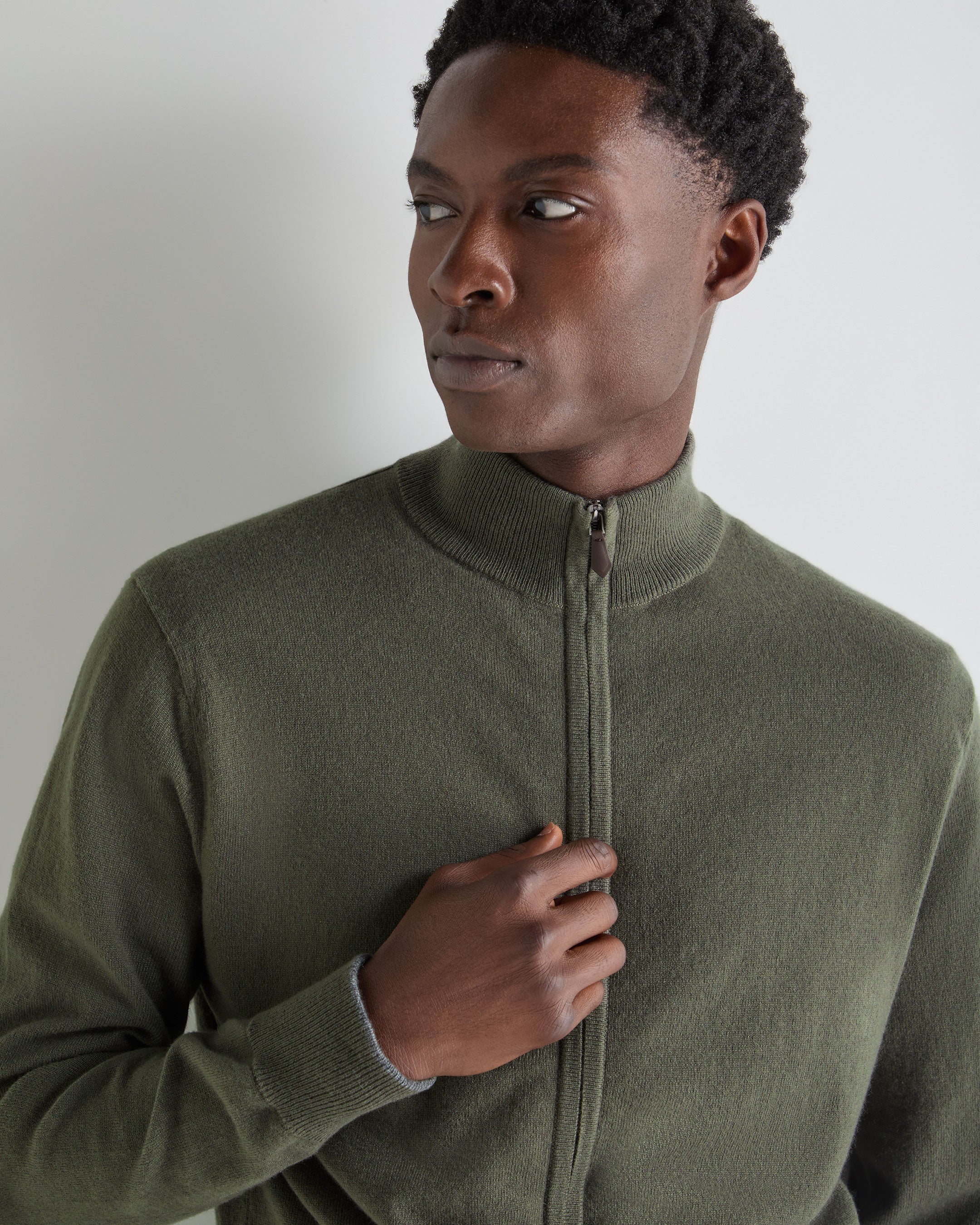 Men's Knightsbridge Full Zip Cashmere Sweater Olive Green - Image 5