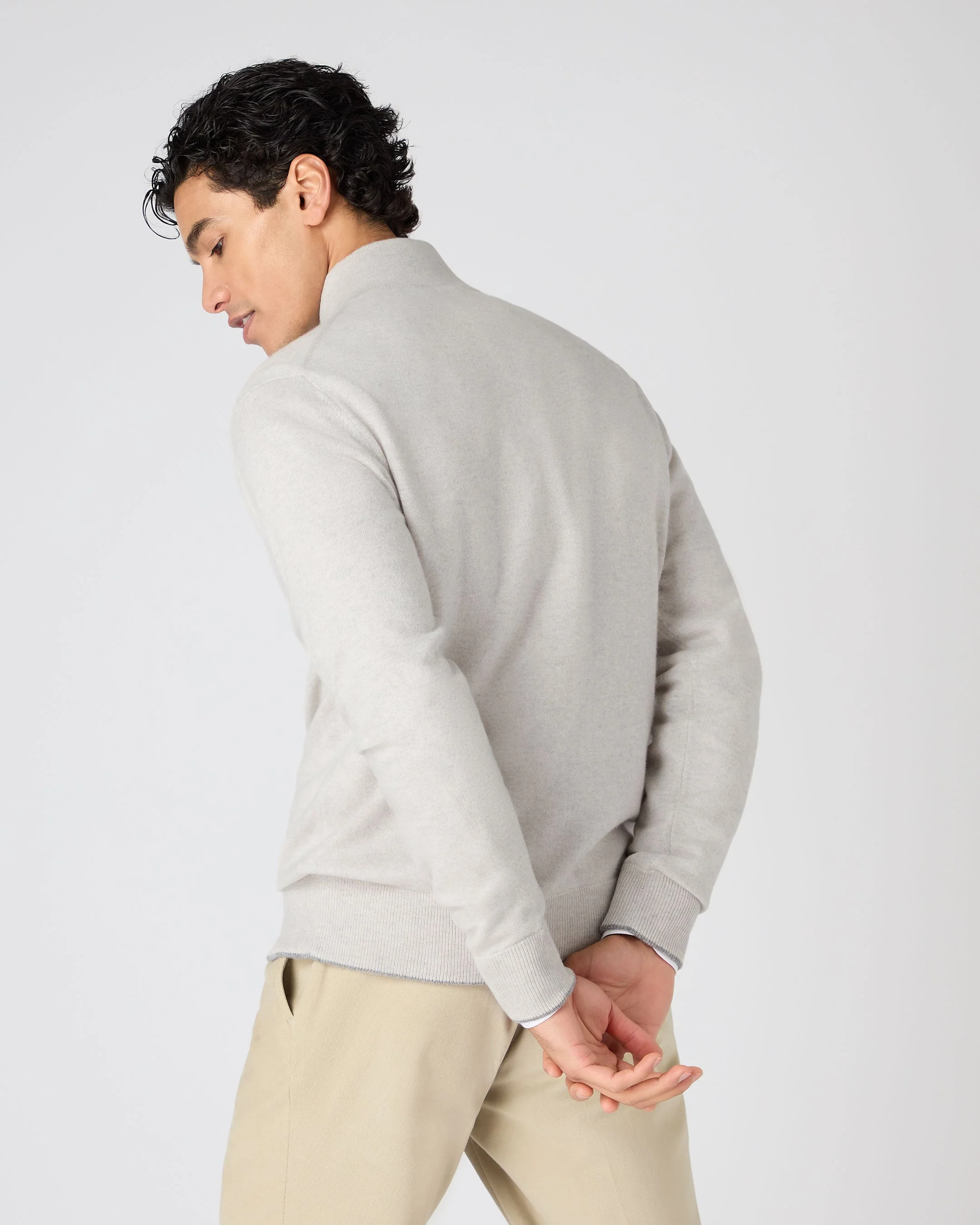 Men's Knightsbridge Full Zip Cashmere Jumper Pebble Grey - Image 4