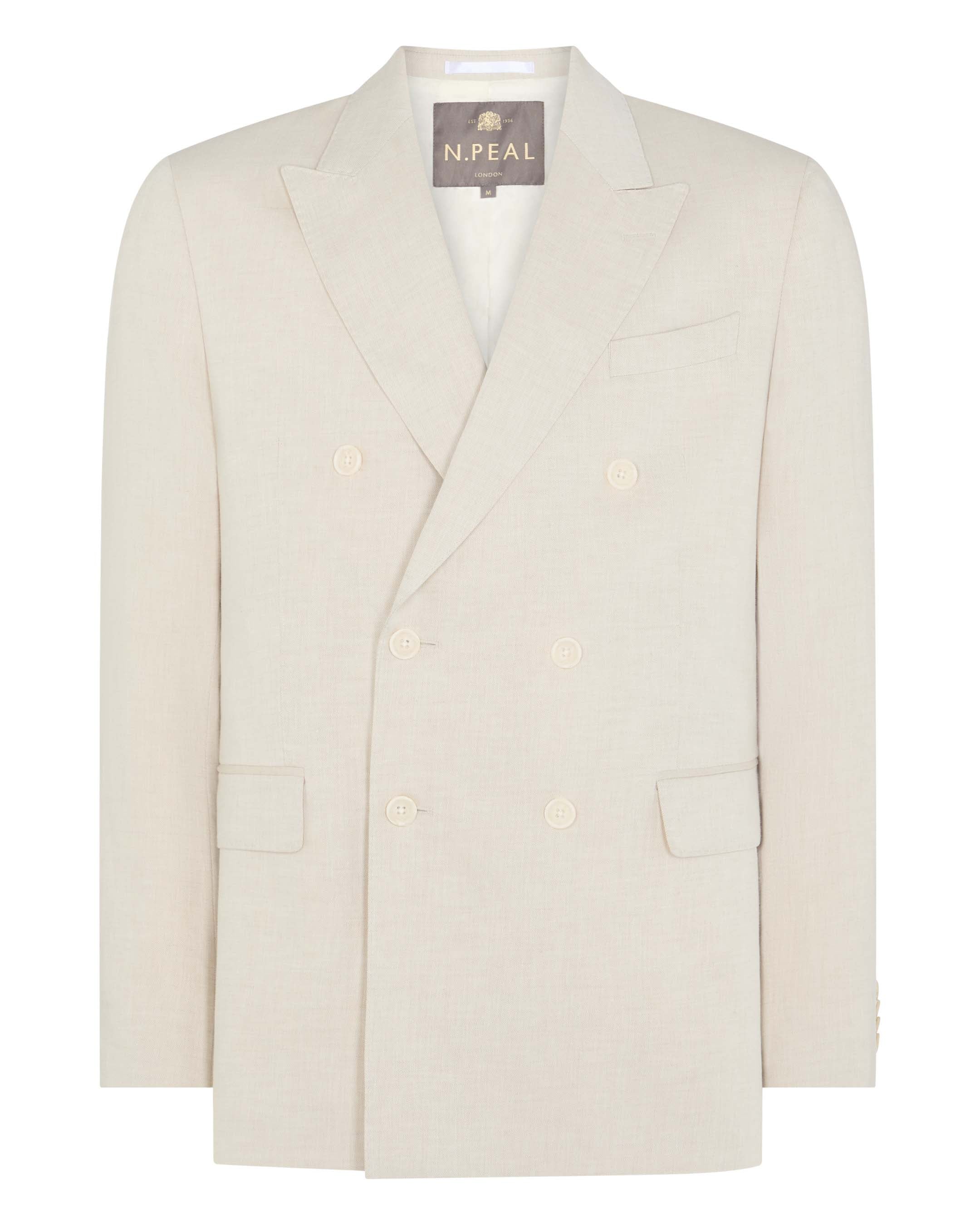 Men's Linen Blend Double Breasted Jacket Sand Brown